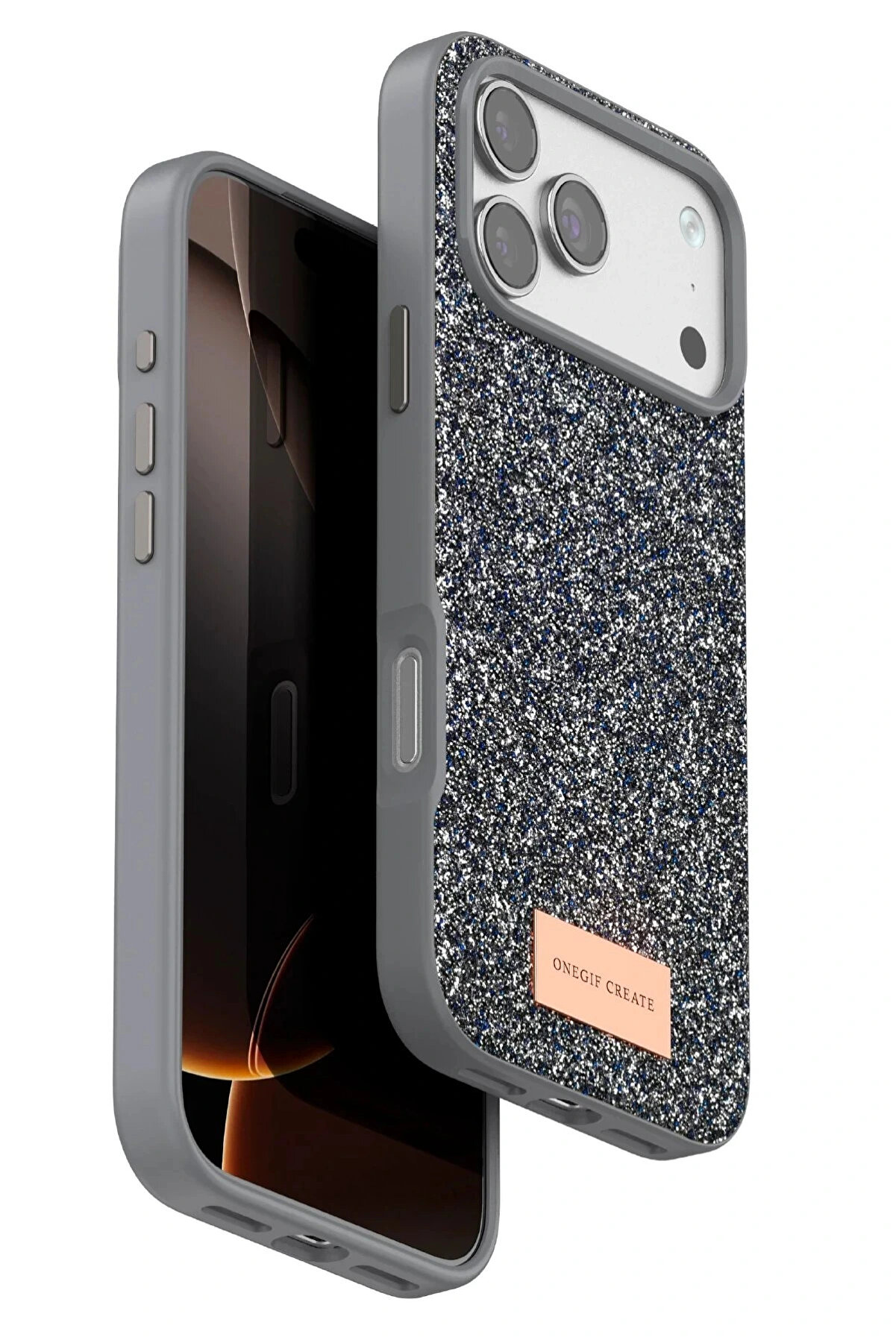 Buti̇k Apple İphone 17 Pro Max Bri̇ght Si̇mli̇ Kapak - G&uuml;m&uuml;ş-(5796)