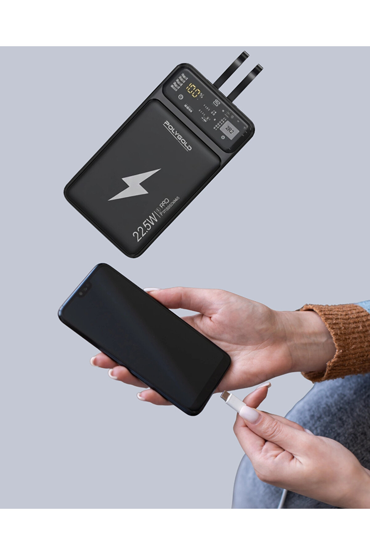 Buti̇k Powerbank Dahi̇li̇ Ekranlı 10000 Mah &Ccedil;i̇ft Kablolu