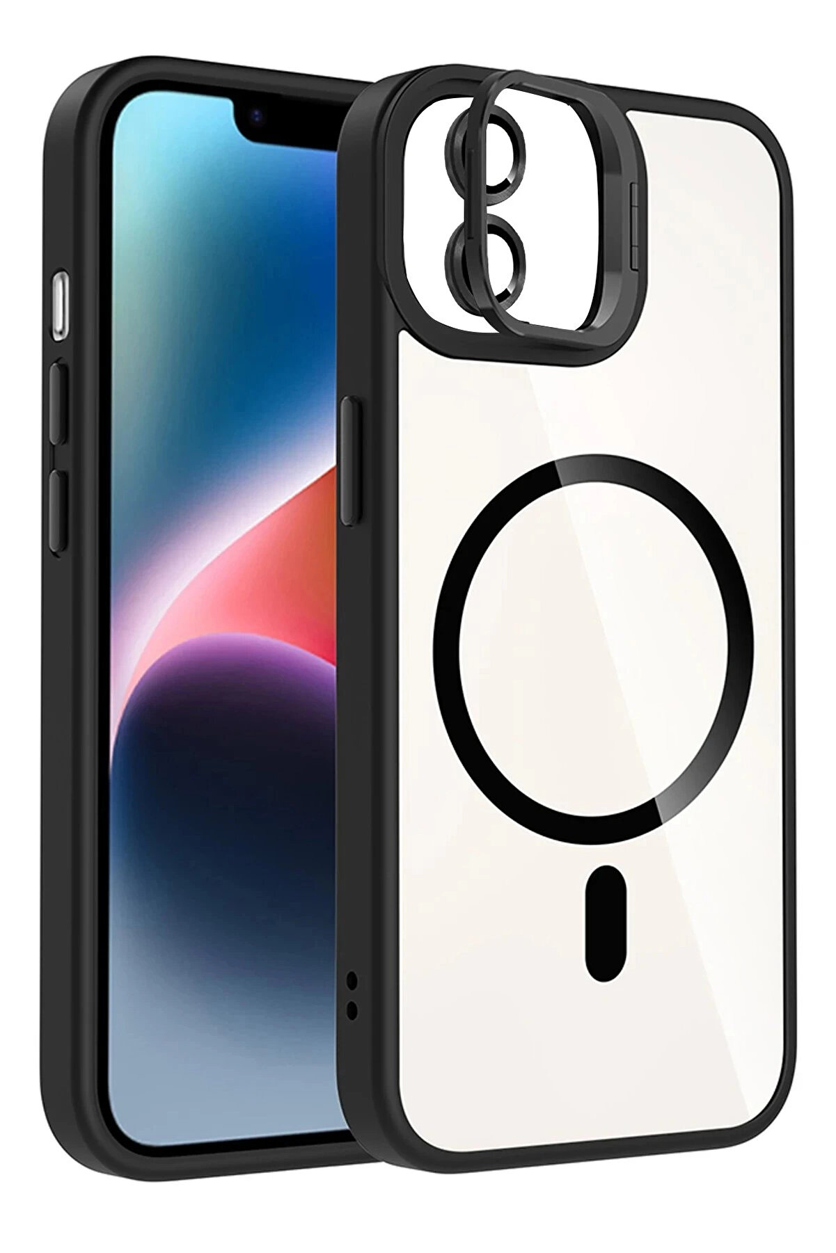 Buti̇k Apple İphone 11 Remi̇m Lensli̇ Magsafe Standlı Kapak - Si̇yah-(5796)