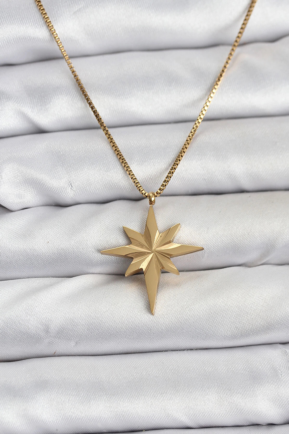Buti̇k 316L &Ccedil;eli̇k Zi̇nci̇r Gold Renk Kutup Yıldızı Model 60 Cm Zi̇nci̇r Kadın Kolye