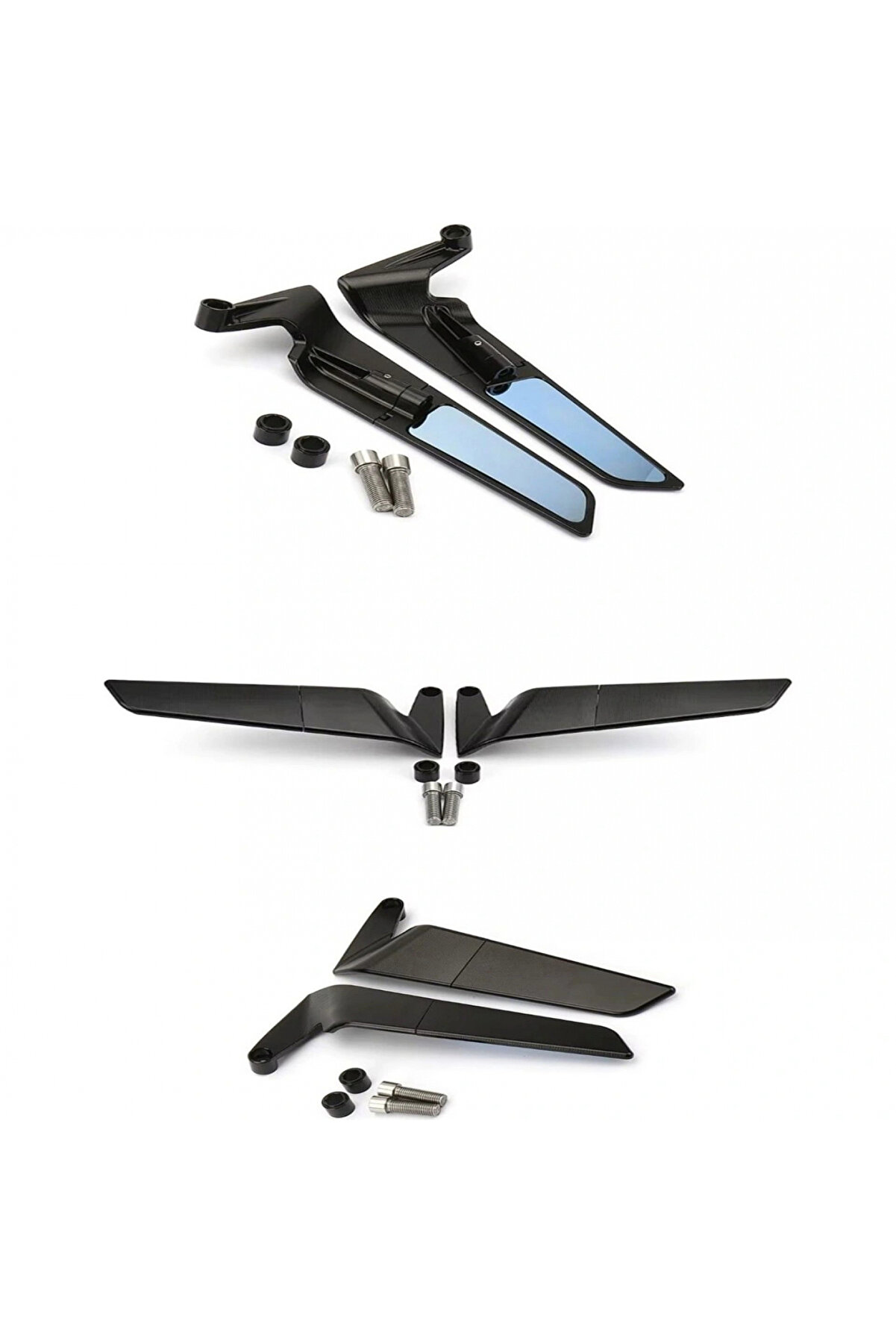 Alkan Mb Motosi̇klet Gi̇don Ucu Cnc Kesi̇m Mat Si̇yah Geni̇ş Mavi̇ Cam Ayna