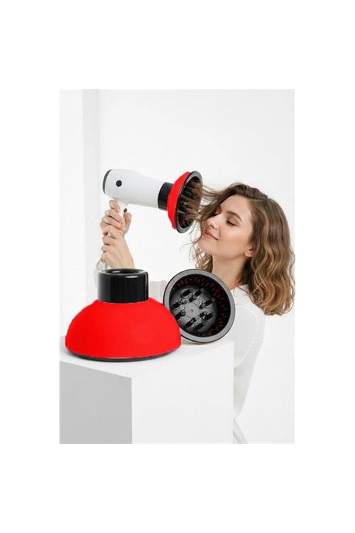 Buti̇k F&ouml;n I&ccedil;i̇n Di̇f&uuml;z&ouml;r Vi̇go Başlık - Sa&ccedil; Kurutma Başlığı Profesyonel Kırmızı