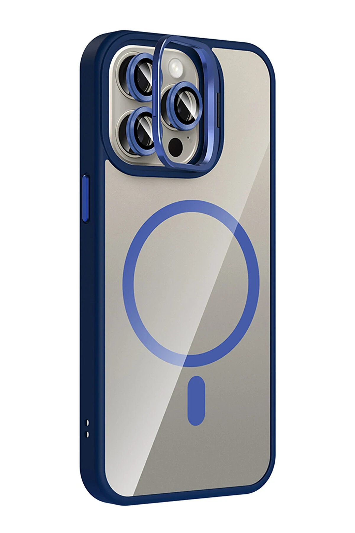 Buti̇k Harmonyaura Apple İphone 14 Pro Max Remi̇m Lensli̇ Magsafe Standlı Kapak - Laci̇vert