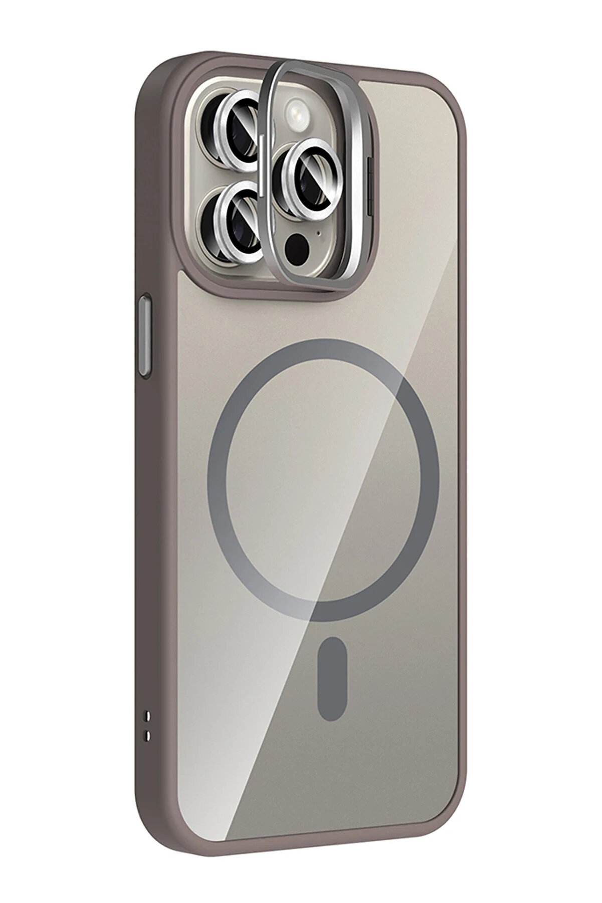 Buti̇k Harmonyaura Apple İphone 14 Pro Max Remi̇m Lensli̇ Magsafe Standlı Kapak - Ti̇tan Gri̇
