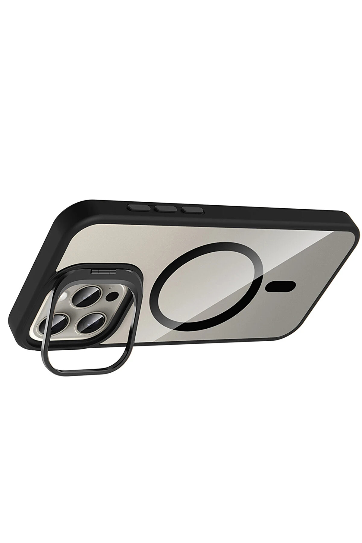 Buti̇k Harmonyaura Apple İphone 14 Pro Max Remi̇m Lensli̇ Magsafe Standlı Kapak - Si̇yah