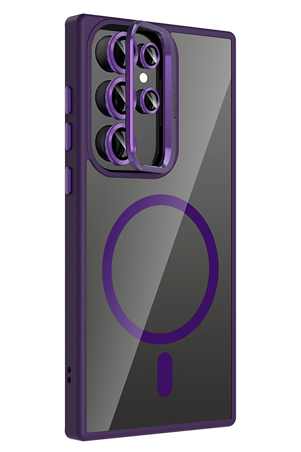 Buti̇k Harmonyaura Samsung Galaxy S23 Ultra Remi̇m Lensli̇ Magsafe Standlı Kapak - Deri̇n Mor