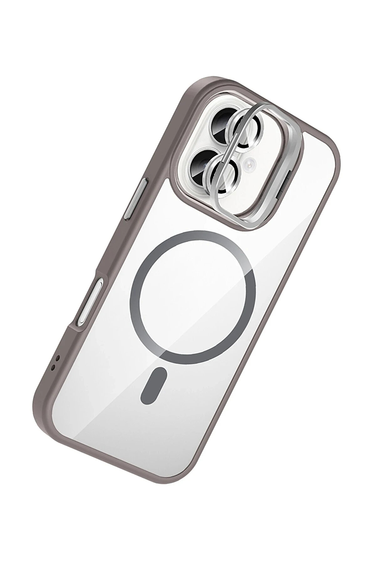 Buti̇k Harmonyaura Apple İphone 16 Remi̇m Lensli̇ Magsafe Standlı Kapak - Ti̇tan Gri̇