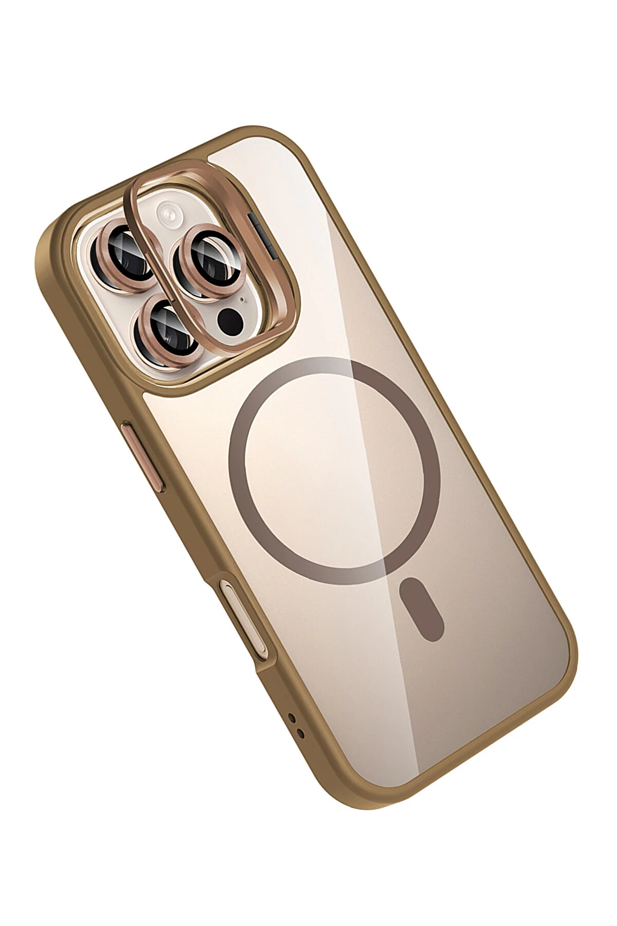 Buti̇k Harmonyaura Apple İphone 16 Pro Remi̇m Lensli̇ Magsafe Standlı Kapak - Kahverengi̇