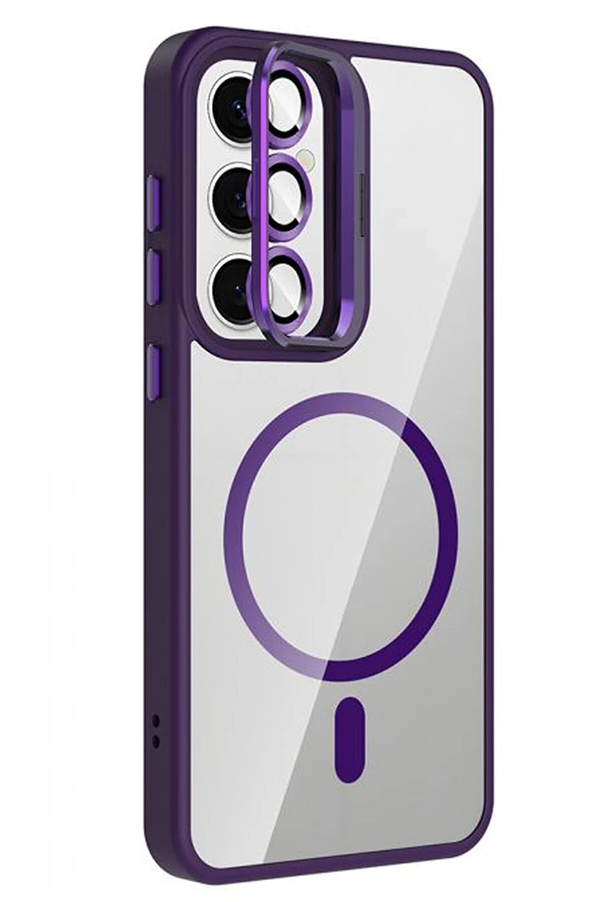 Buti̇k Harmonyaura Samsung Galaxy S24 Fe Remi̇m Lensli̇ Magsafe Standlı Kapak - Deri̇n Mor