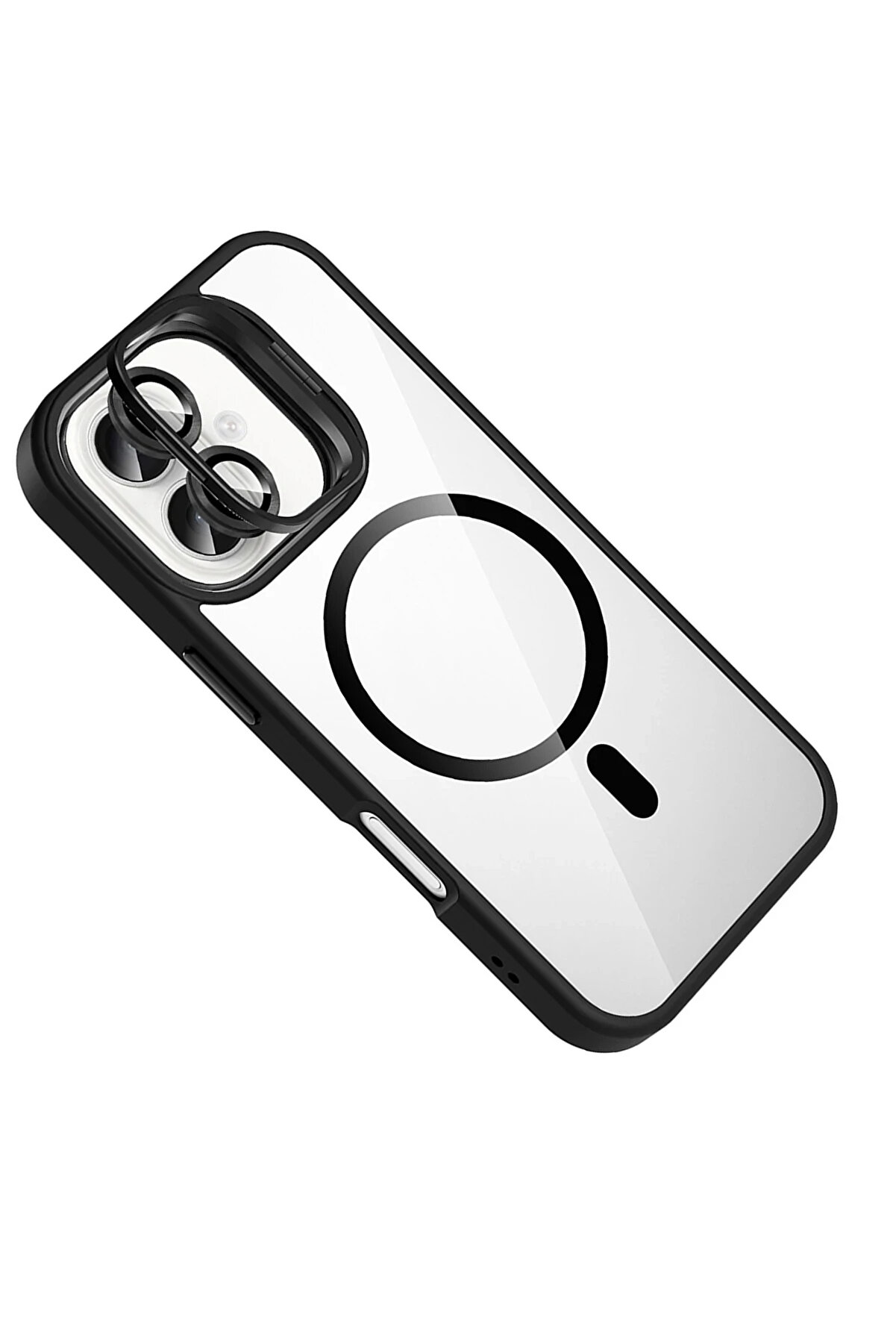 Buti̇k Harmonyaura Apple İphone 16 Remi̇m Lensli̇ Magsafe Standlı Kapak - Si̇yah