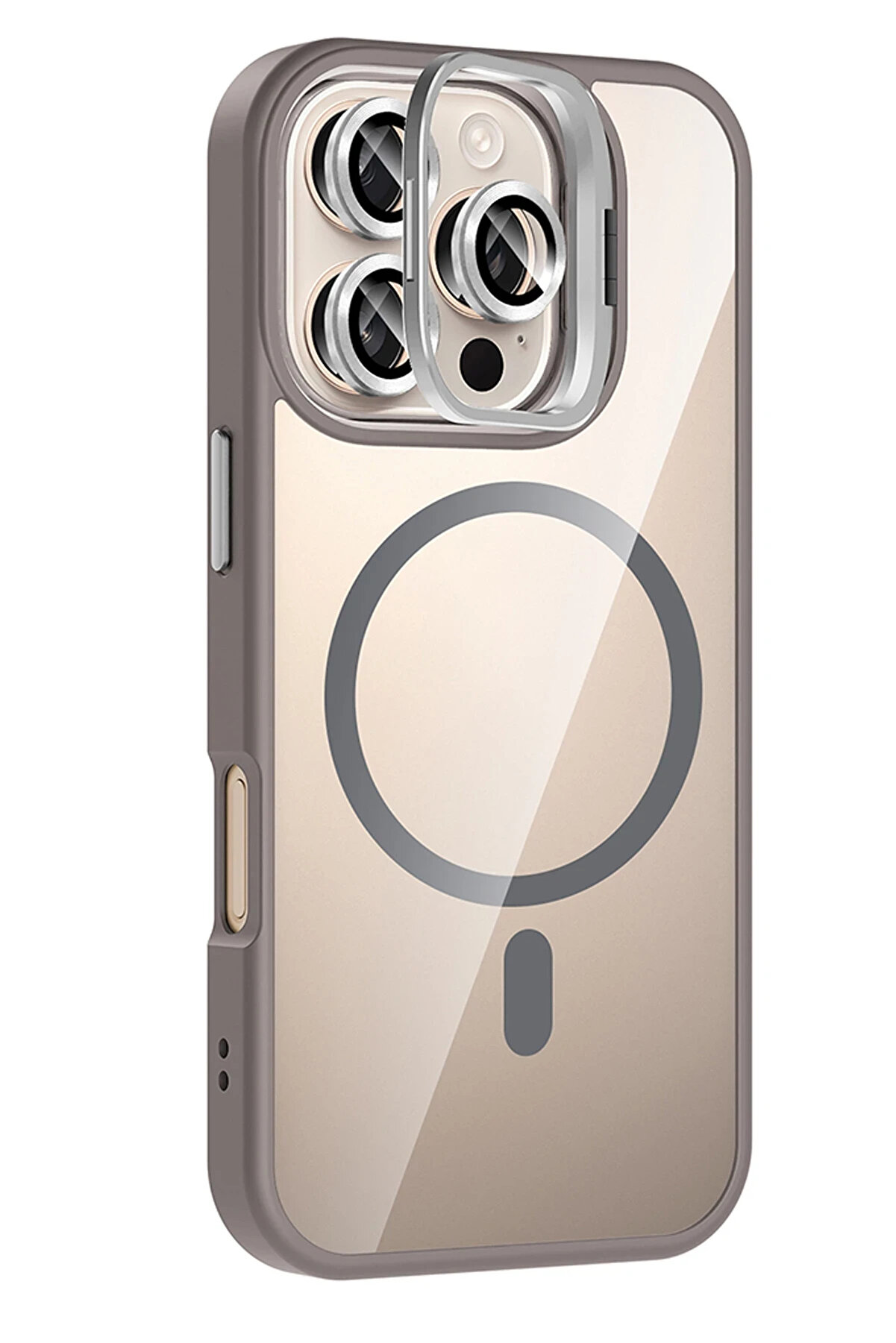 Buti̇k Harmonyaura Apple İphone 16 Pro Max Remi̇m Lensli̇ Magsafe Standlı Kapak - Ti̇tan Gri̇