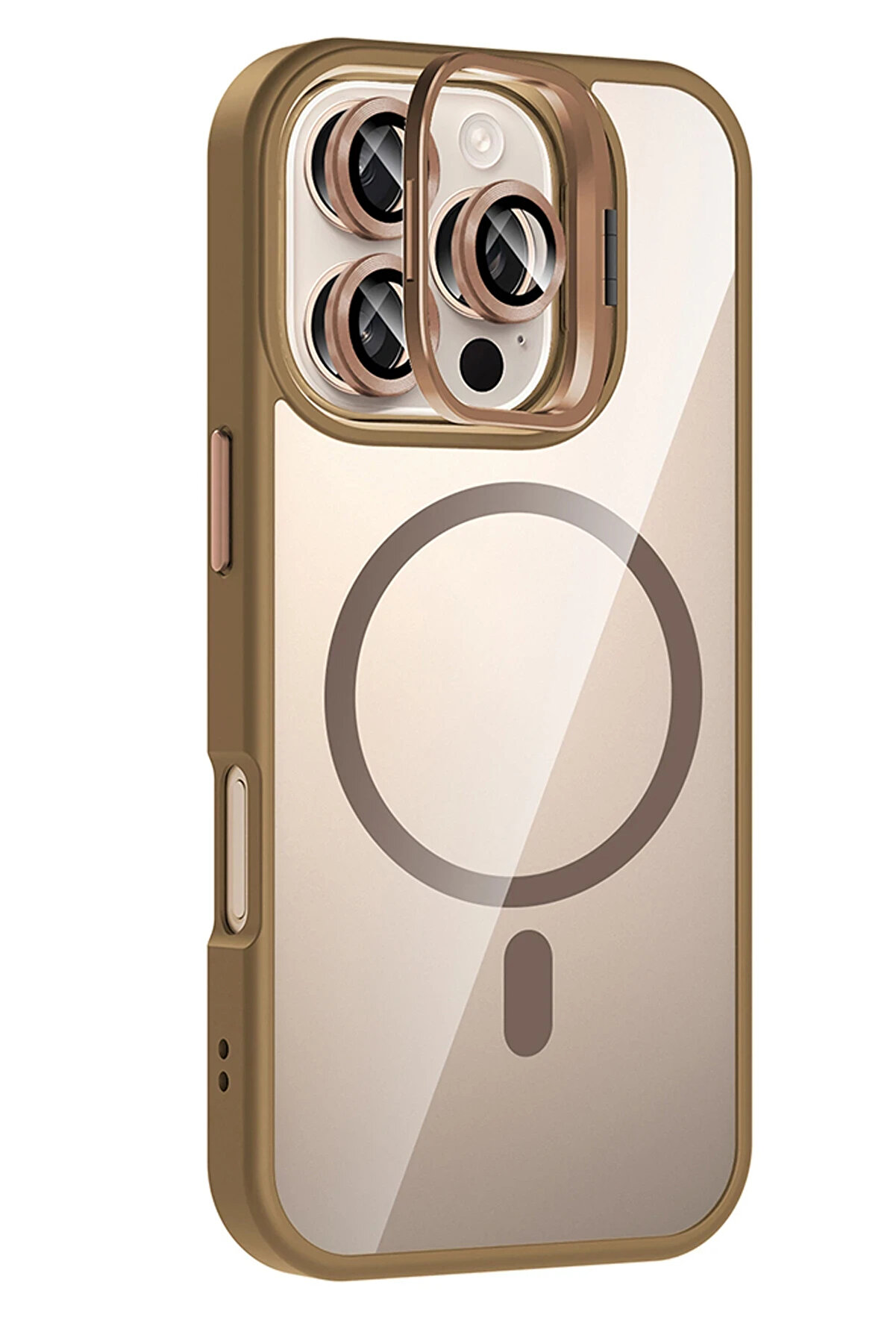 Buti̇k Harmonyaura Apple İphone 16 Pro Remi̇m Lensli̇ Magsafe Standlı Kapak - Kahverengi̇