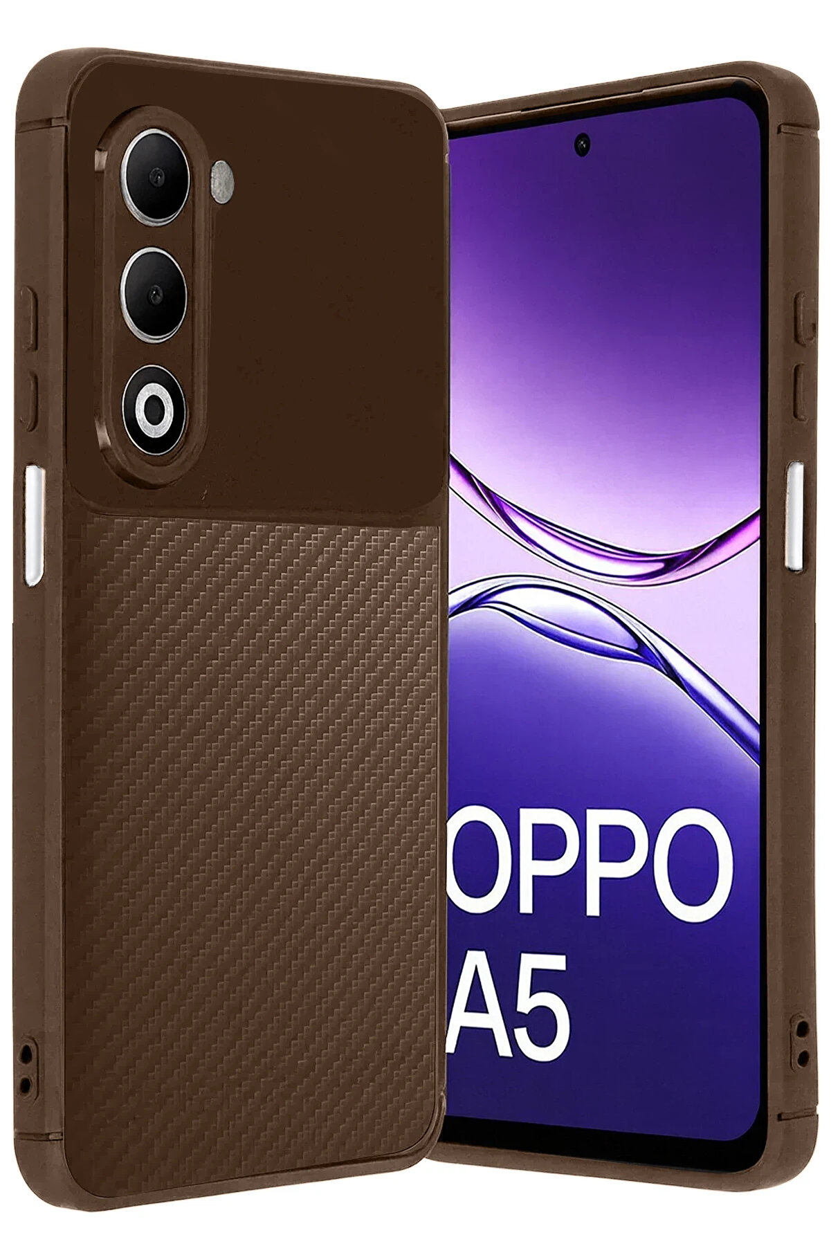 Buti̇k Harmonyaura Oppo A5 4G Auto Focus Karbon Kapak - Kahverengi̇