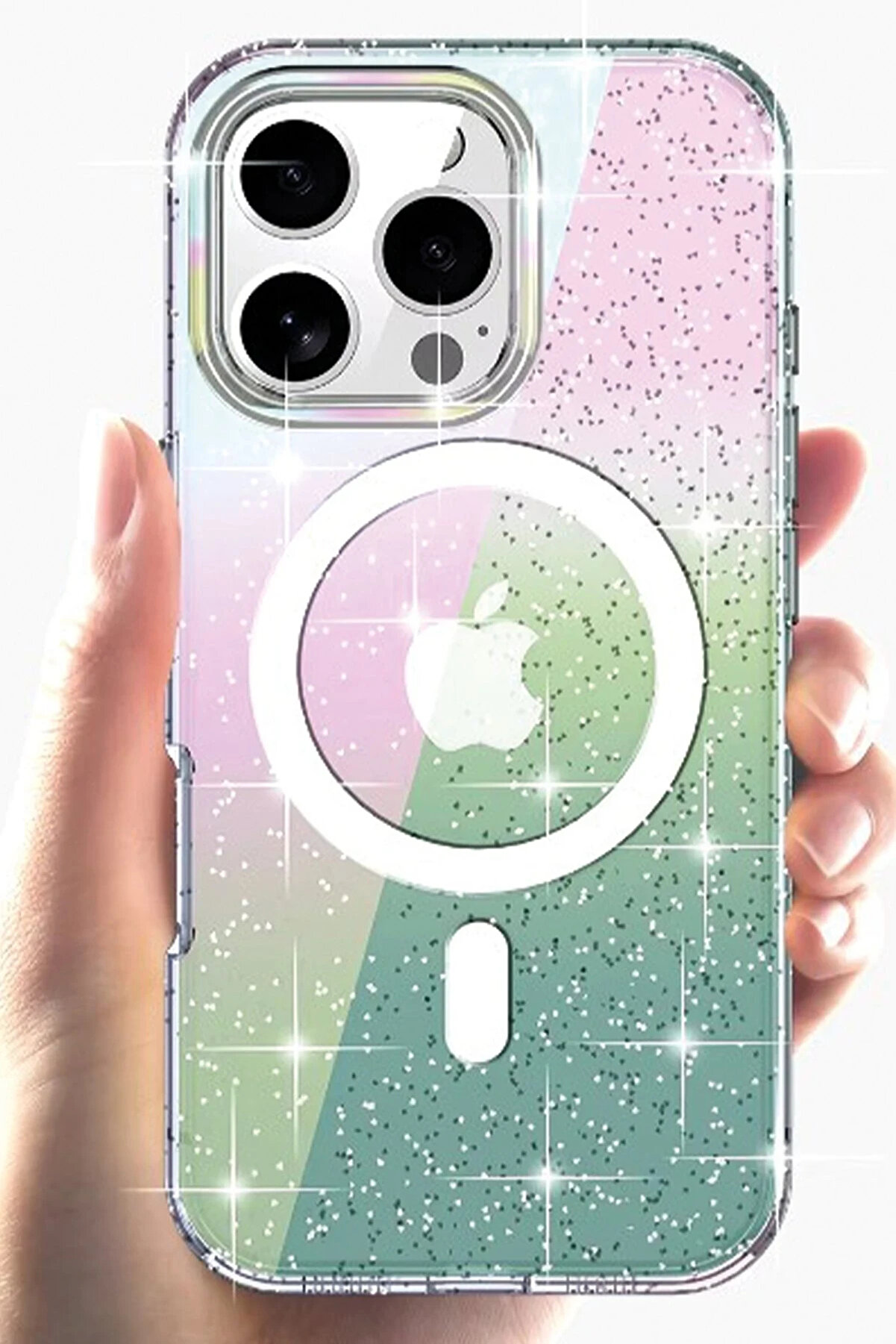 Buti̇k İphone 15 Pro Max Rasasi̇ Si̇mli̇ Magsafe Kapak - Şeffaf-(5796)