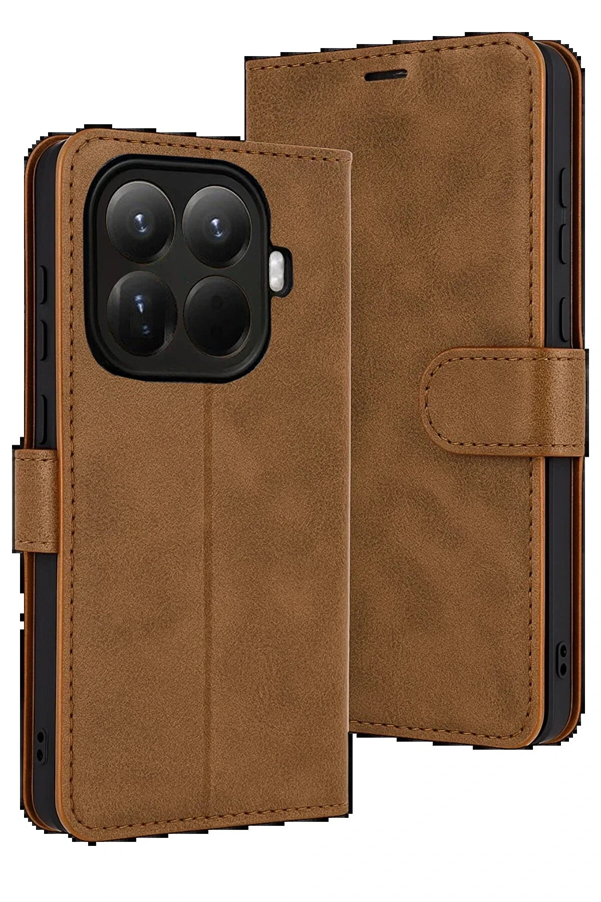 Buti̇k Xi̇aomi̇ Mi̇ 15T Pro Trend S Plus Kapaklı Kılıf - Taba-(5796)