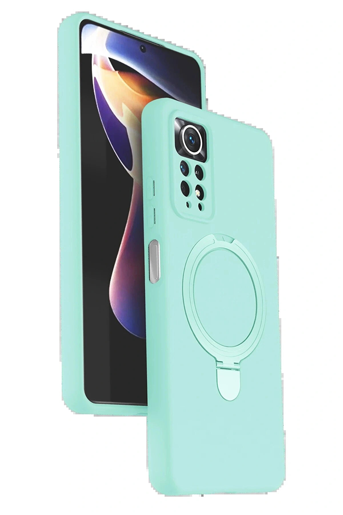 Buti̇k Xi̇aomi̇ Redmi̇ Note 12 Pro 4G Regal Magsafe Standlı Kapak - Su Yeşi̇li̇-(5796)