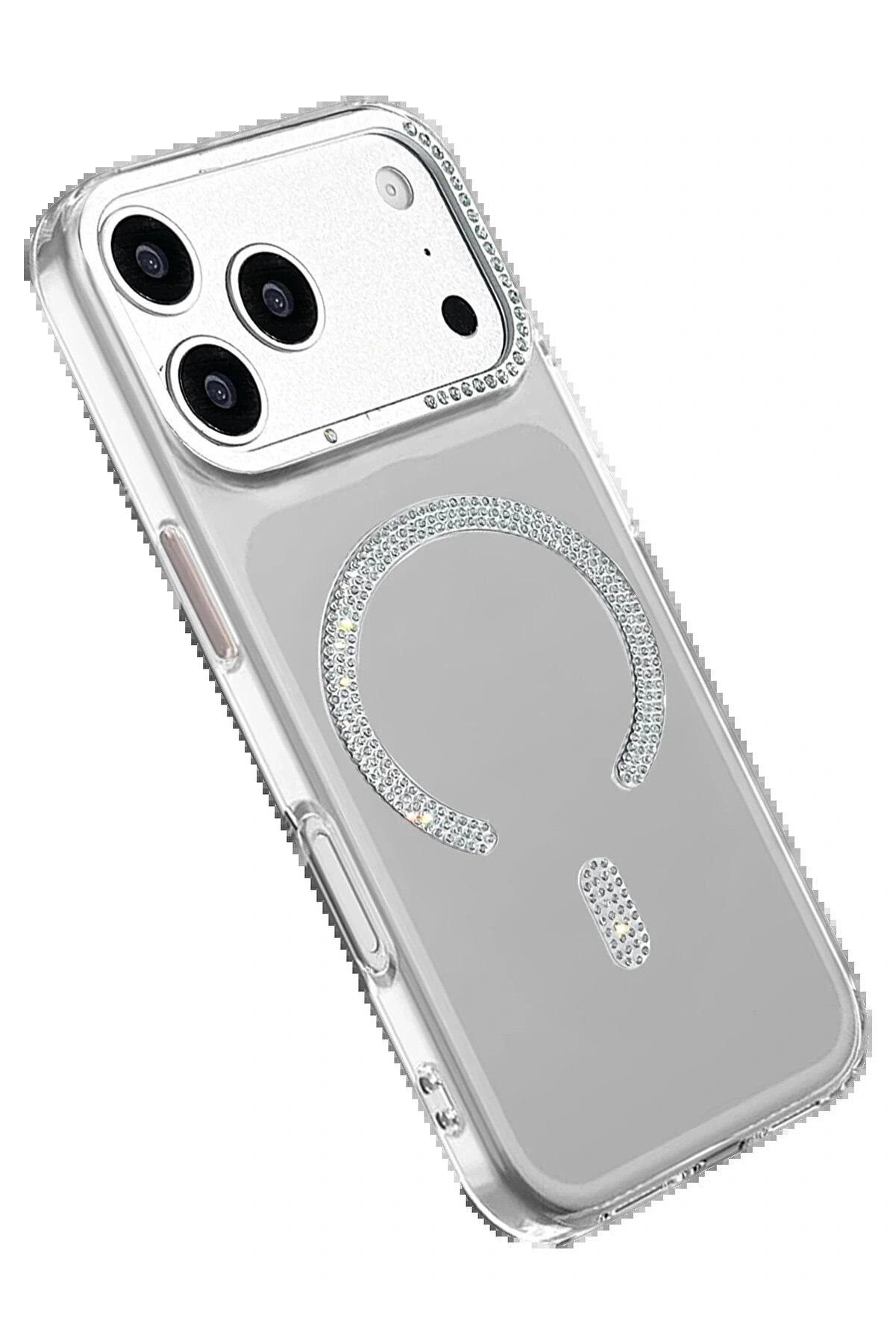 Buti̇k Apple İphone 17 Pro Max Tash Di̇amond Magsafe Kapak - Beyaz-(5796)
