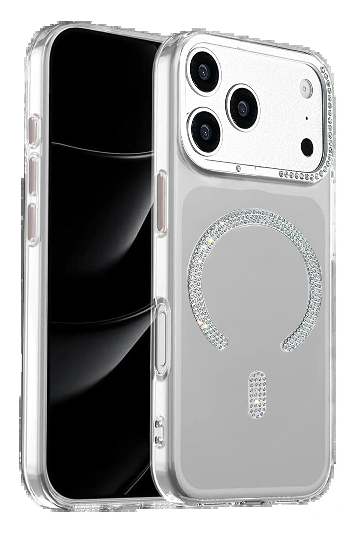 Buti̇k Apple İphone 17 Pro Max Tash Di̇amond Magsafe Kapak - Beyaz-(5796)