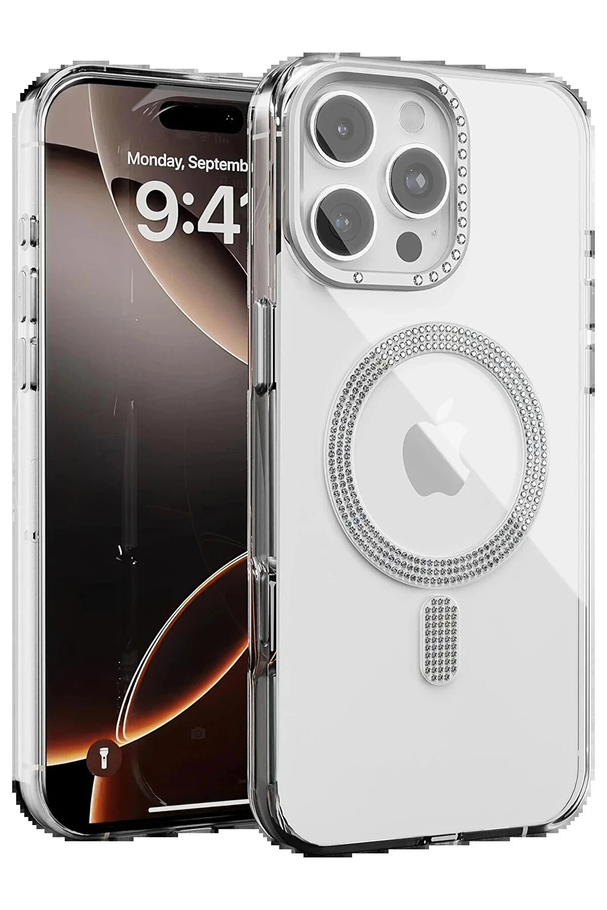 Buti̇k Apple İphone 16 Pro Max Tash Di̇amond Magsafe Kapak - Beyaz-(5796)