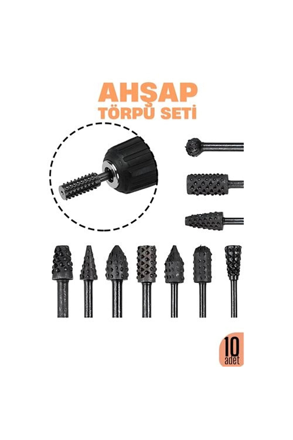 Buti̇k Ahşap Oyma T&ouml;rp&uuml; Seti̇ &ndash; 10 Lu Matkap Ucuna Şeki̇llendi̇rme Takımı