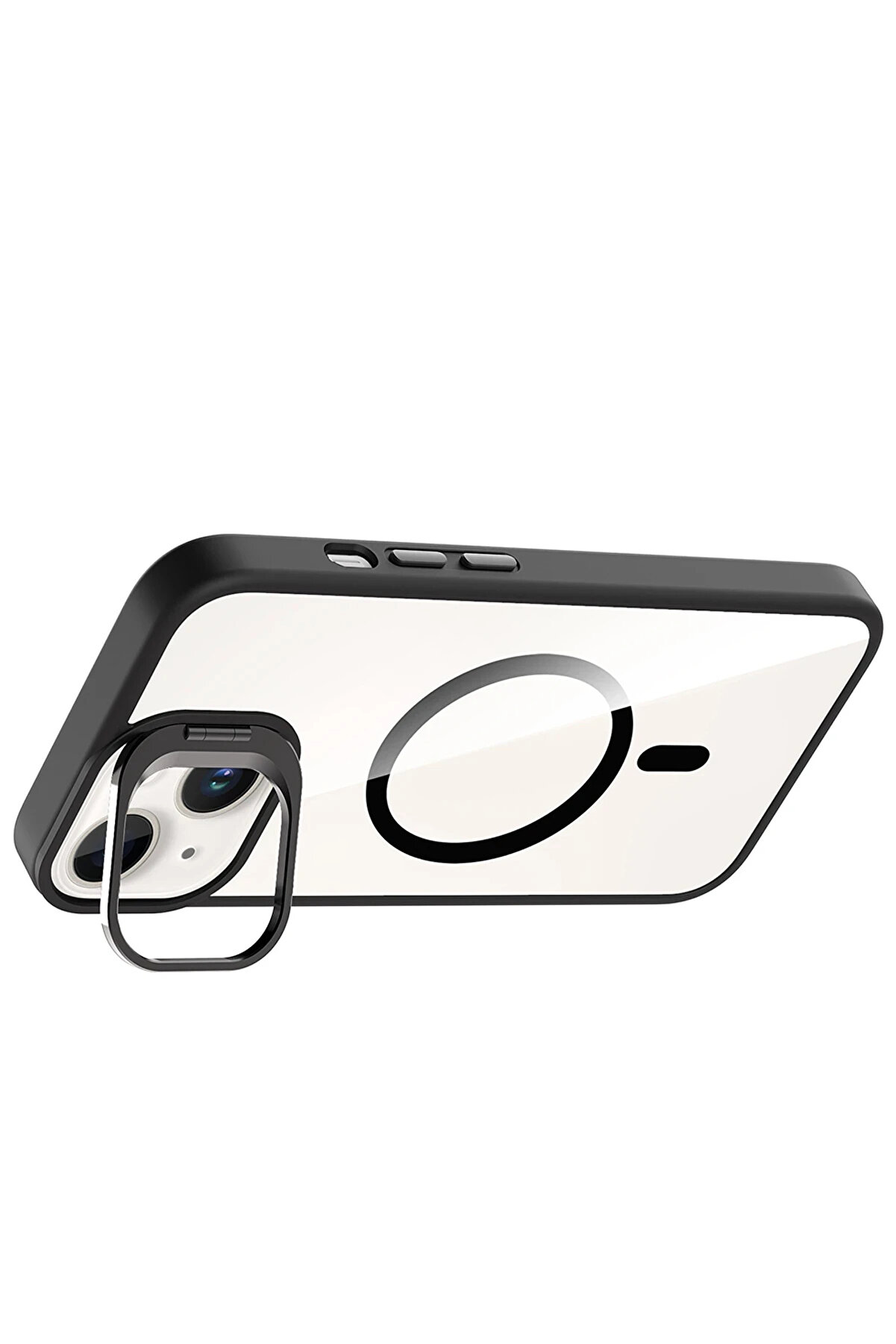 Buti̇k Harmonyaura Apple İphone 15 Plus Remi̇m Lensli̇ Magsafe Standlı Kapak - Si̇yah