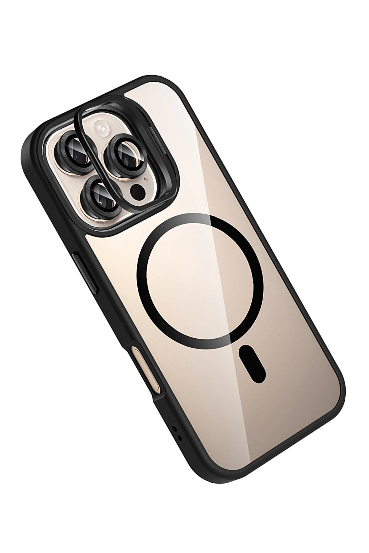 Buti̇k Harmonyaura Apple İphone 16 Pro Max Remi̇m Lensli̇ Magsafe Standlı Kapak - Si̇yah