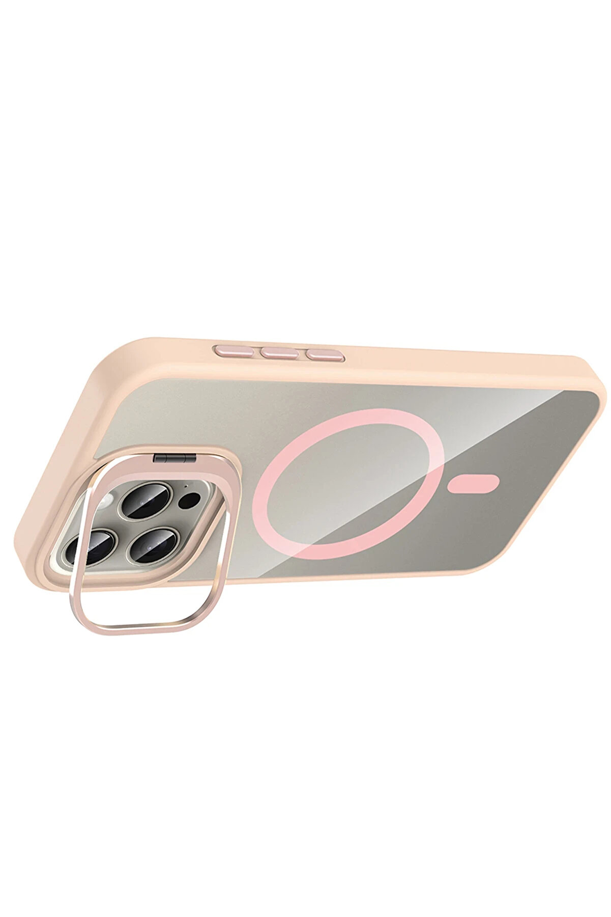 Buti̇k Harmonyaura Apple İphone 15 Pro Max Remi̇m Lensli̇ Magsafe Standlı Kapak - Pembe