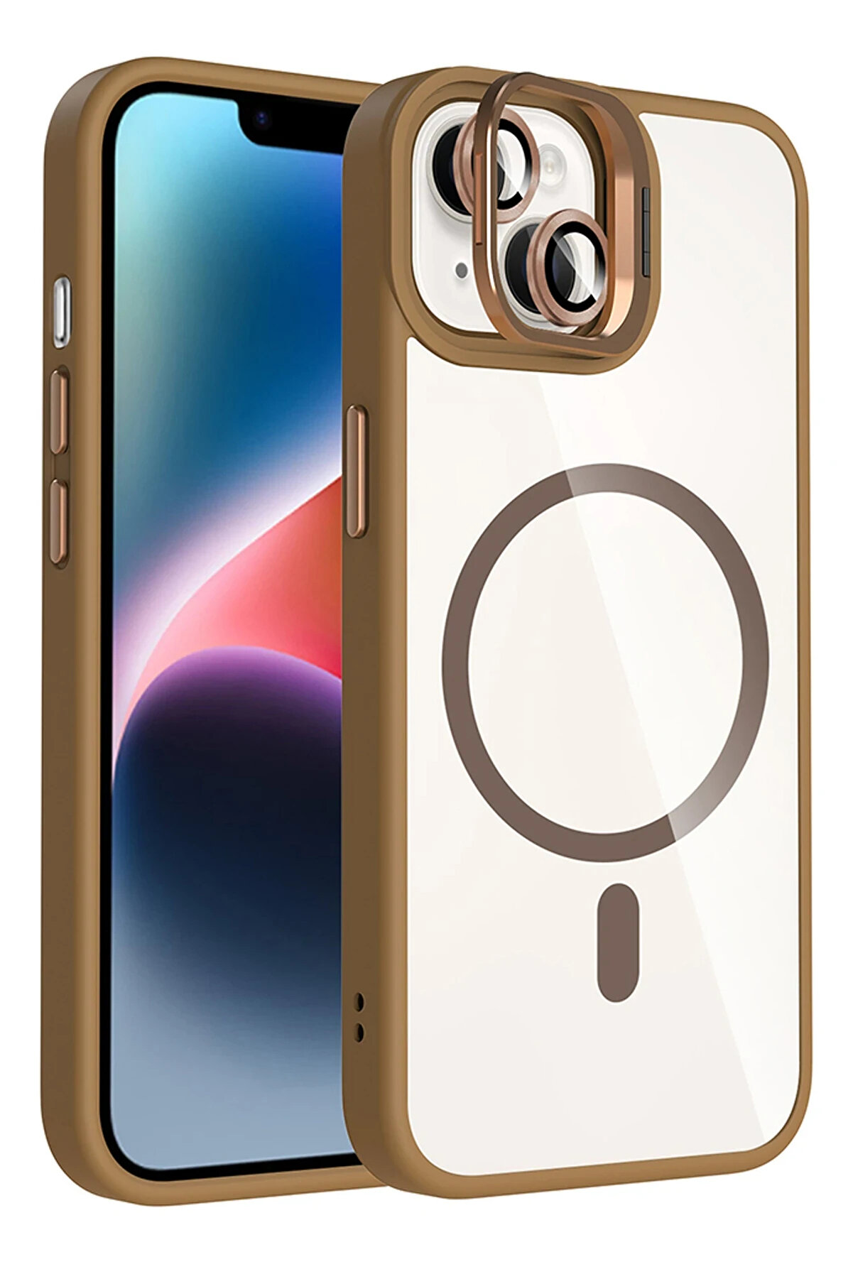 Buti̇k Harmonyaura Apple İphone 13 Remi̇m Lensli̇ Magsafe Standlı Kapak - Kahverengi̇