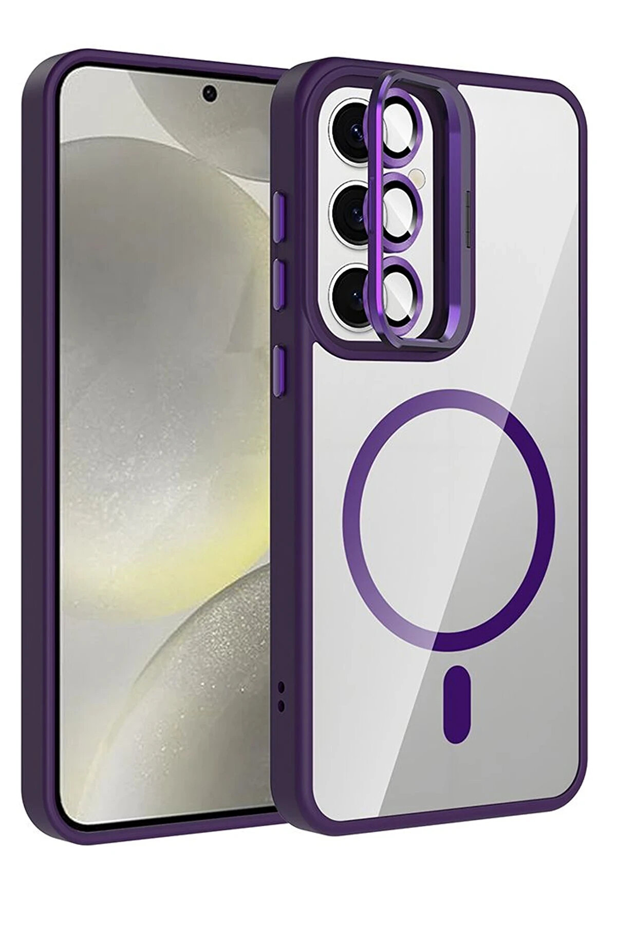 Buti̇k Harmonyaura Samsung Galaxy S24 Fe Remi̇m Lensli̇ Magsafe Standlı Kapak - Deri̇n Mor