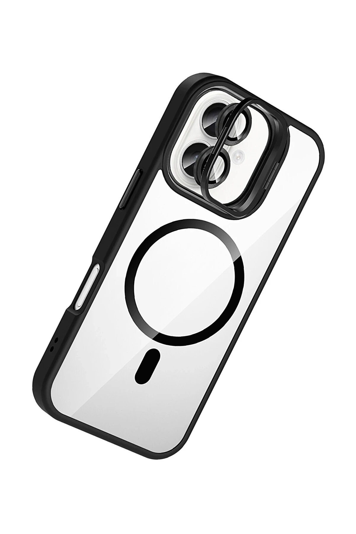 Buti̇k Harmonyaura Apple İphone 16 Remi̇m Lensli̇ Magsafe Standlı Kapak - Si̇yah