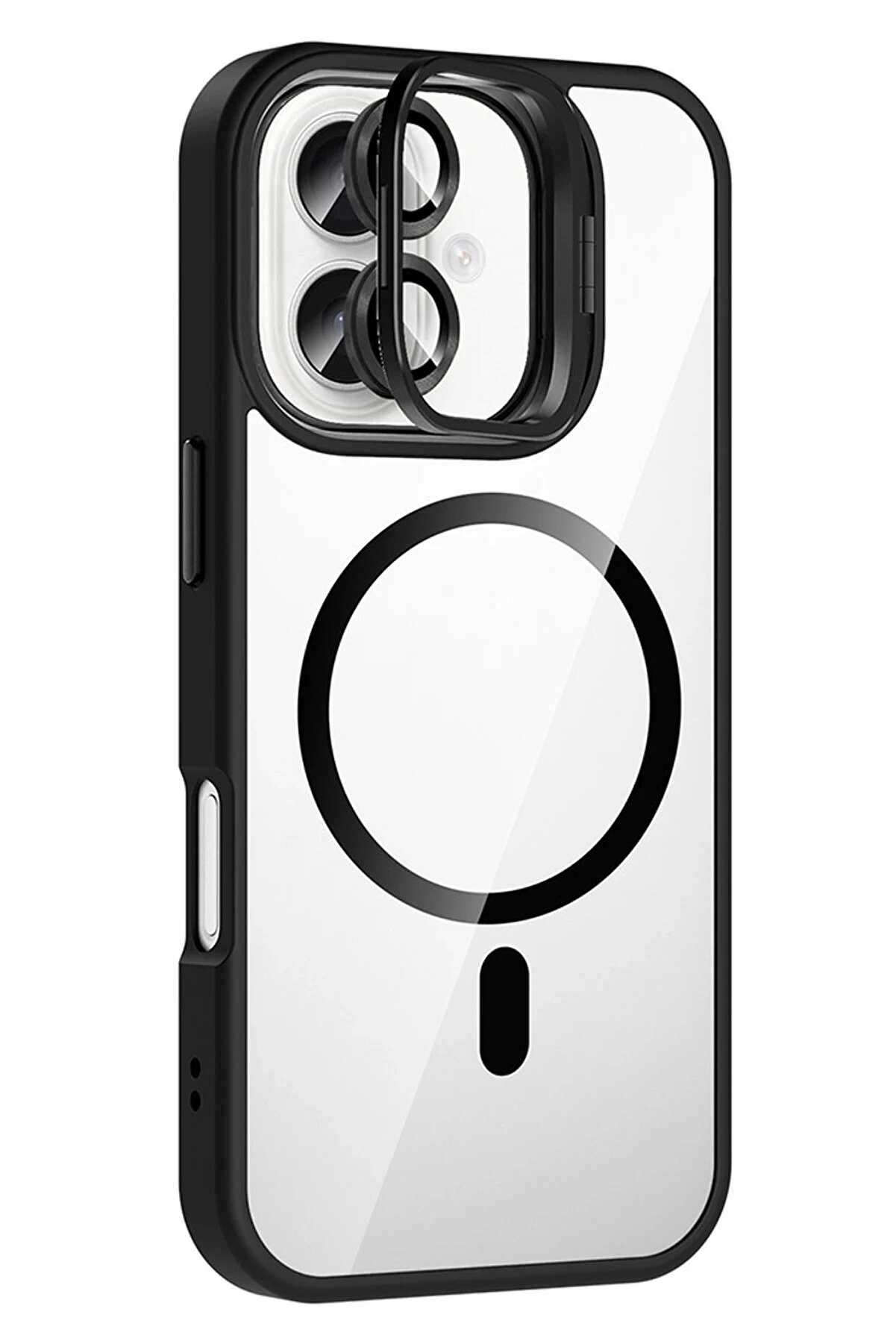 Buti̇k Harmonyaura Apple İphone 16 Remi̇m Lensli̇ Magsafe Standlı Kapak - Si̇yah