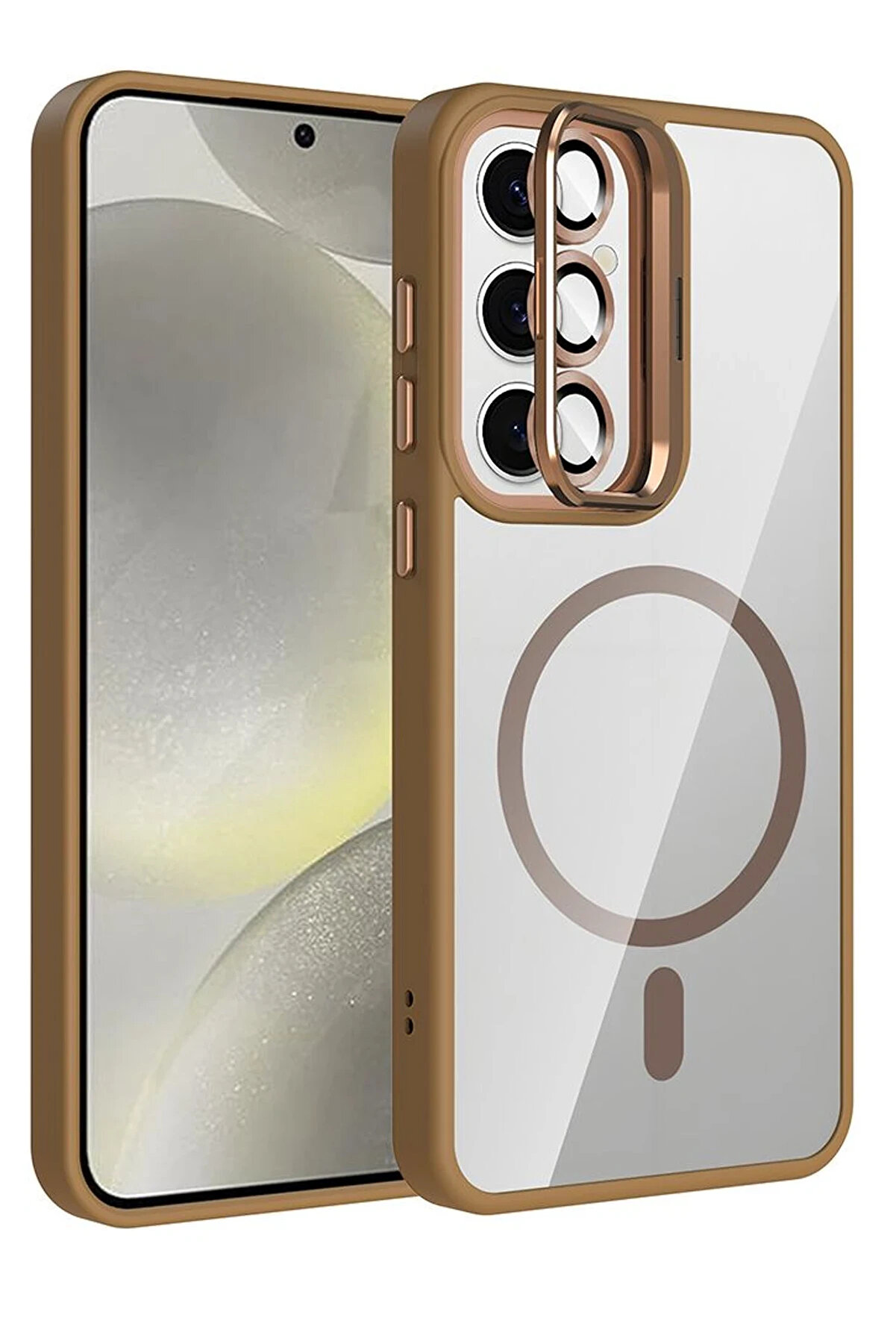 Buti̇k Harmonyaura Samsung Galaxy S24 Fe Remi̇m Lensli̇ Magsafe Standlı Kapak - Kahverengi̇