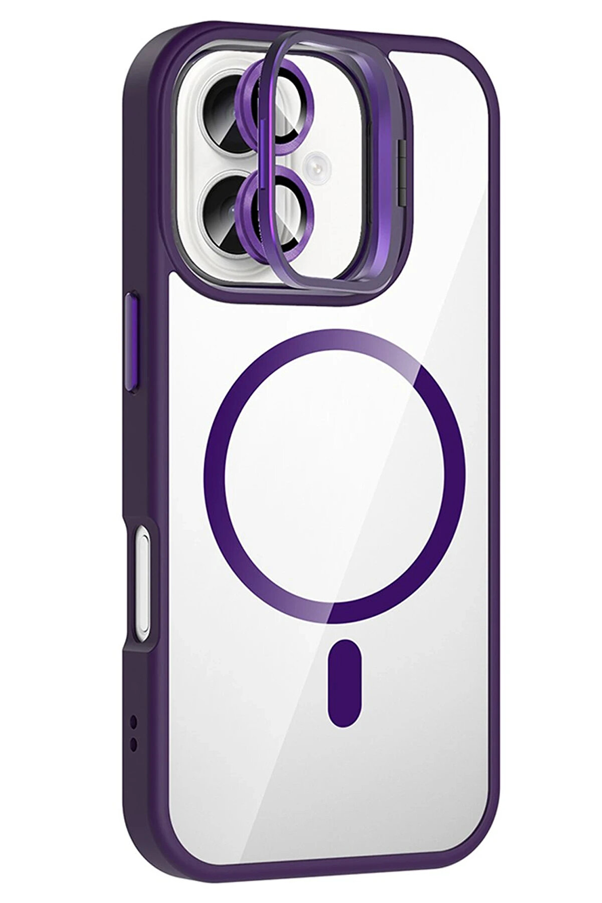 Buti̇k Harmonyaura Apple İphone 17 Remi̇m Lensli̇ Magsafe Standlı Kapak - Deri̇n Mor