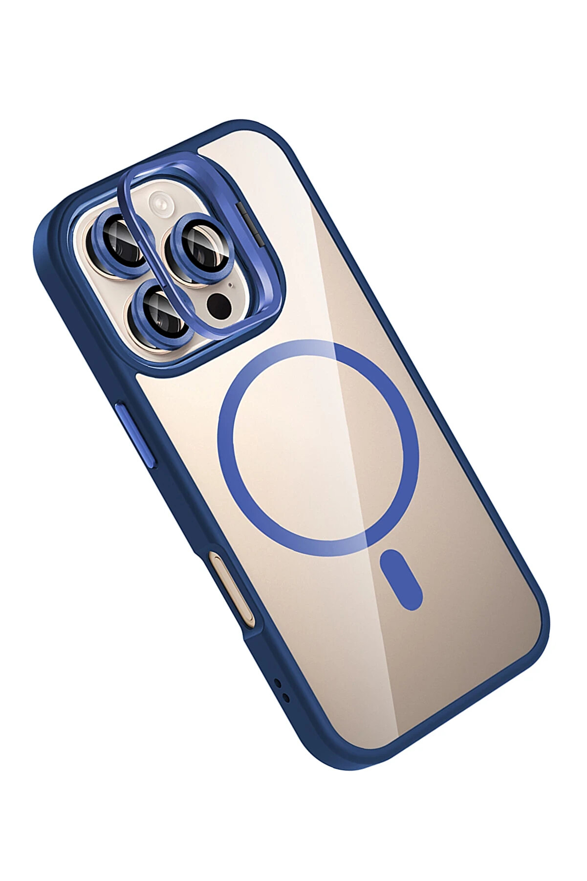 Buti̇k Harmonyaura Apple İphone 16 Pro Remi̇m Lensli̇ Magsafe Standlı Kapak - Laci̇vert