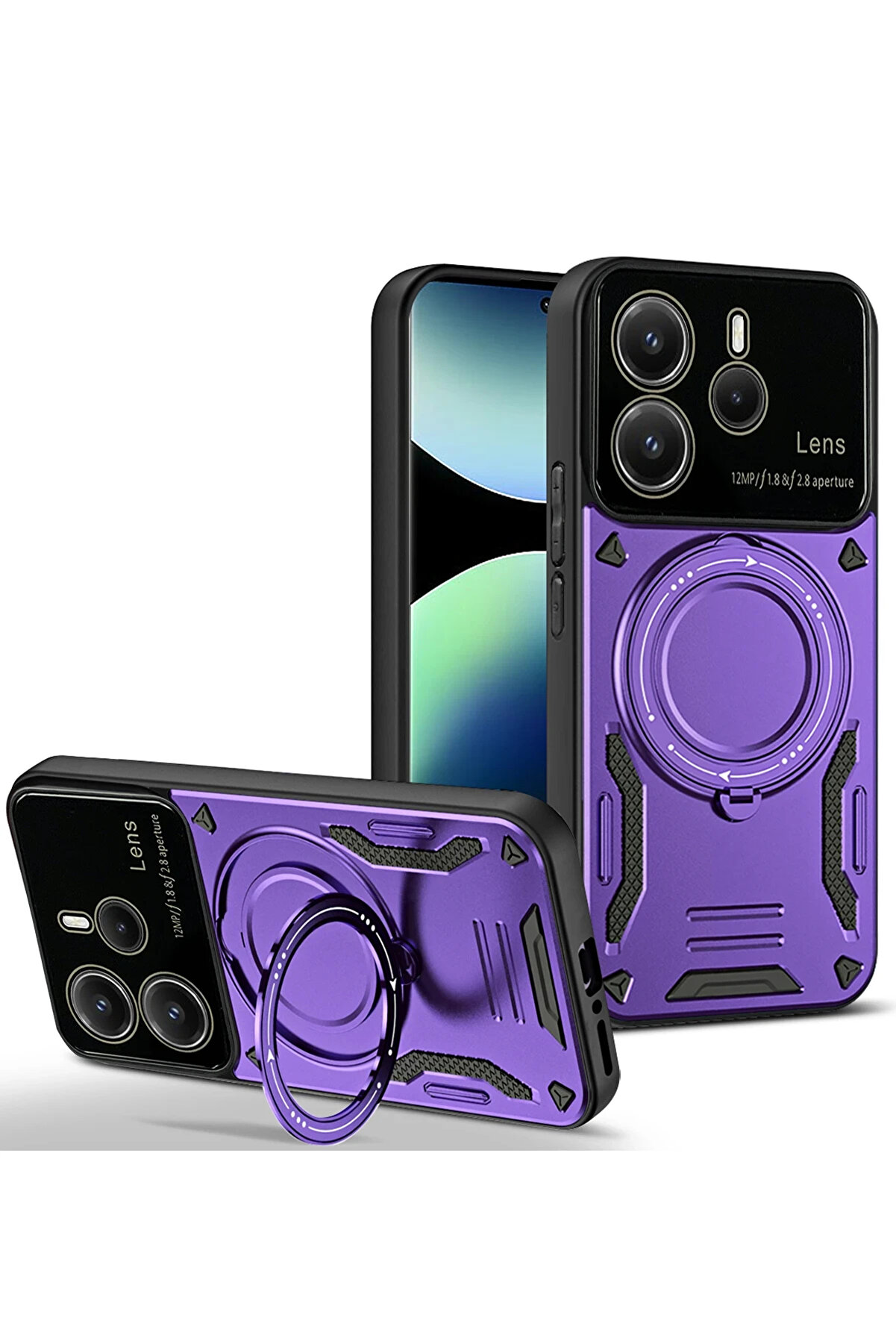 Buti̇k Harmonyaura Xi̇aomi̇ Redmi̇ Note 14 4G Kılıf Joy Lens Standlı Kapak - Mor