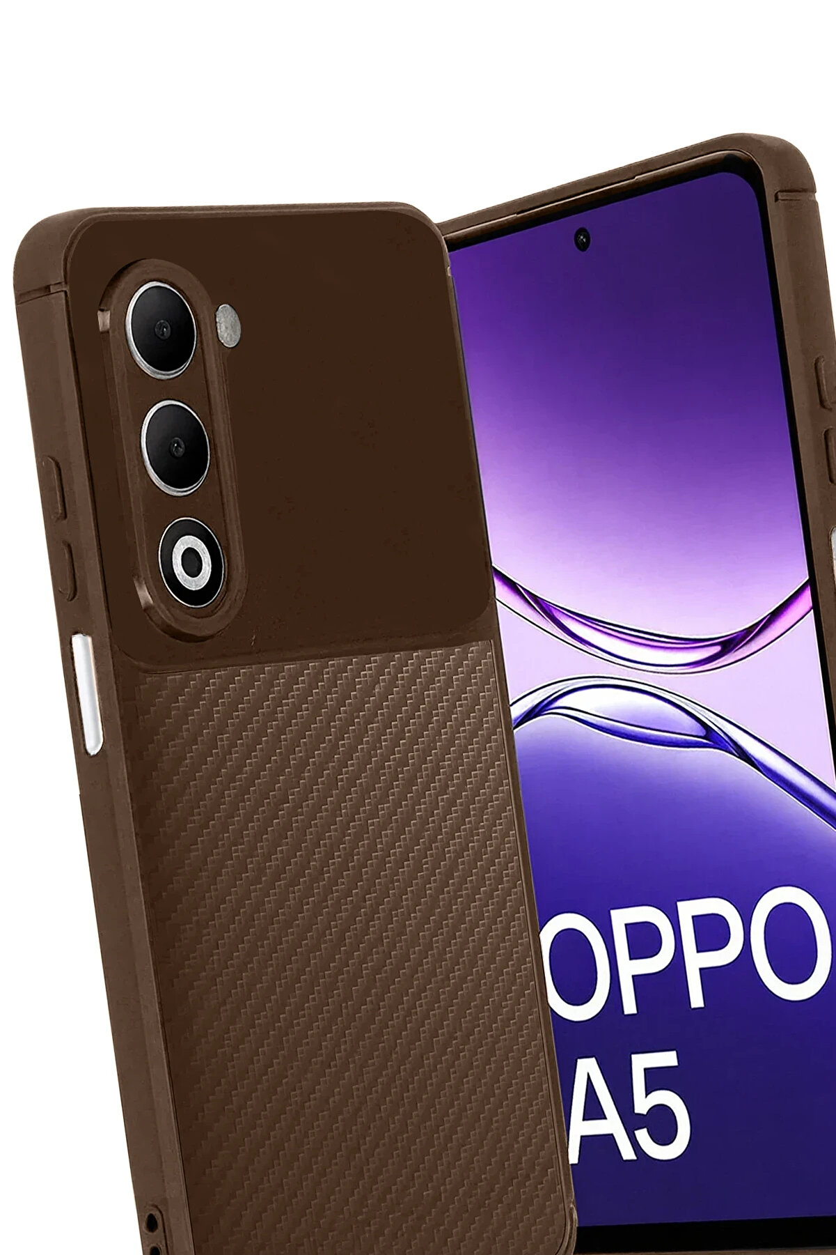 Buti̇k Harmonyaura Oppo A5 4G Auto Focus Karbon Kapak - Kahverengi̇