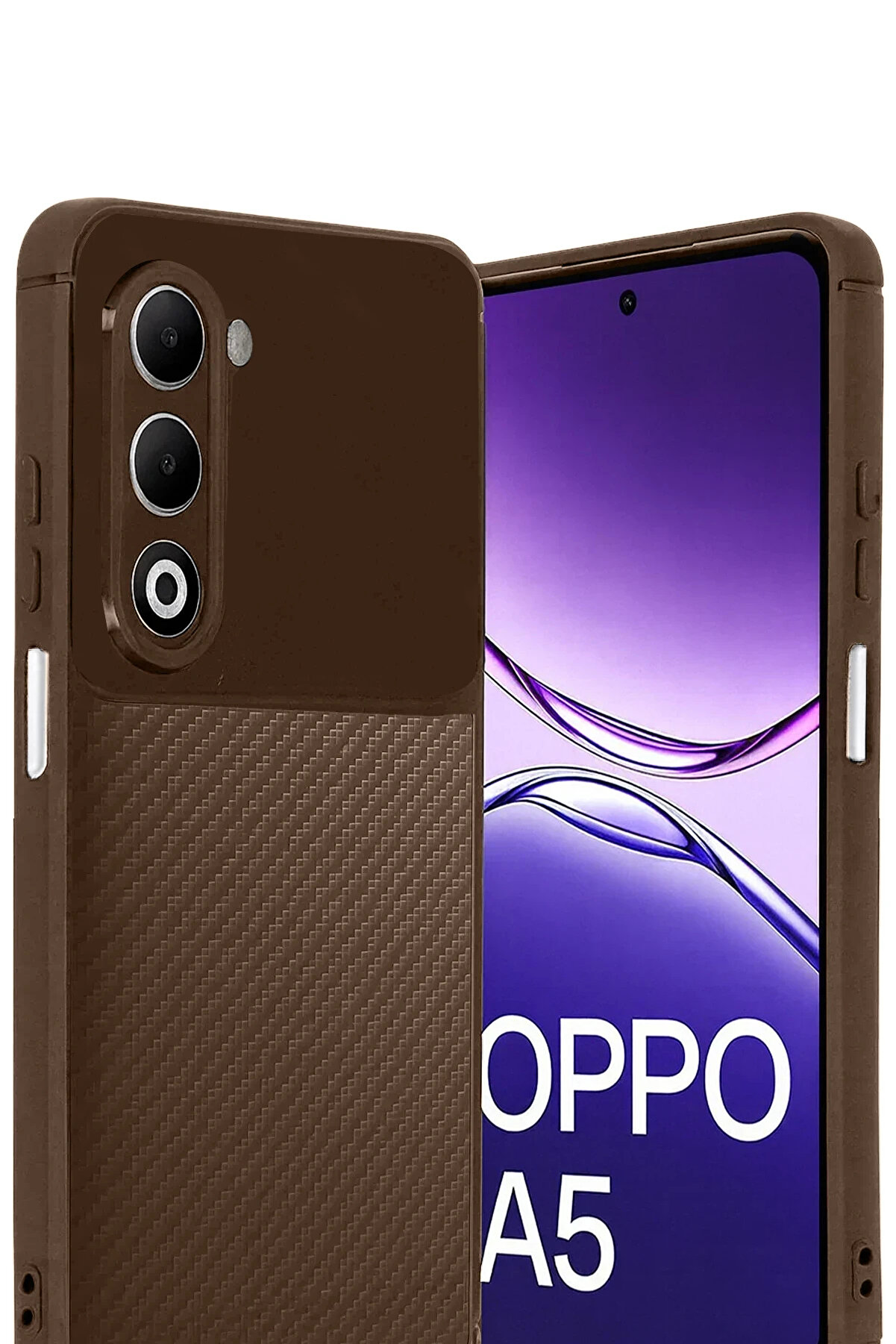Buti̇k Harmonyaura Oppo A5 4G Auto Focus Karbon Kapak - Kahverengi̇