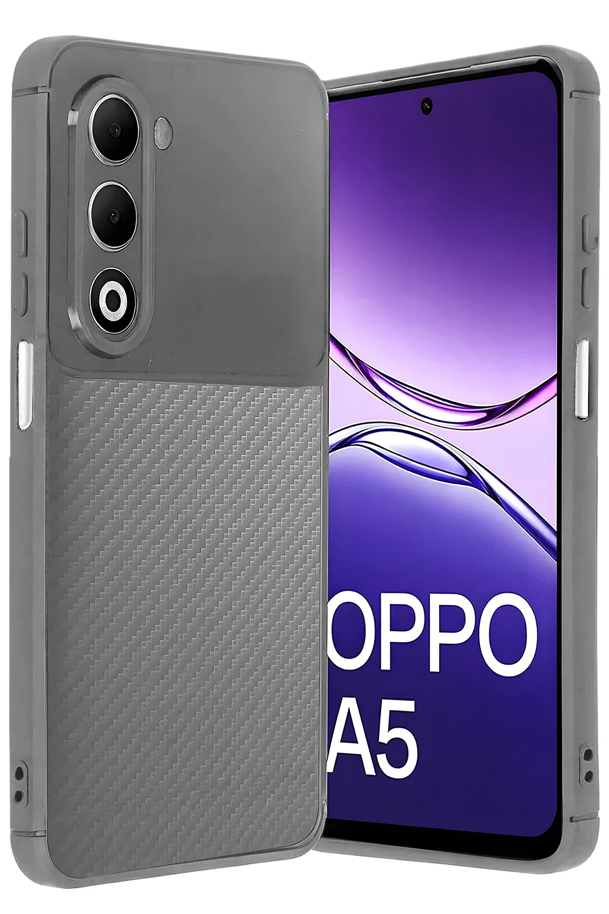 Buti̇k Harmonyaura Oppo A5 4G Auto Focus Karbon Kapak - Gri̇