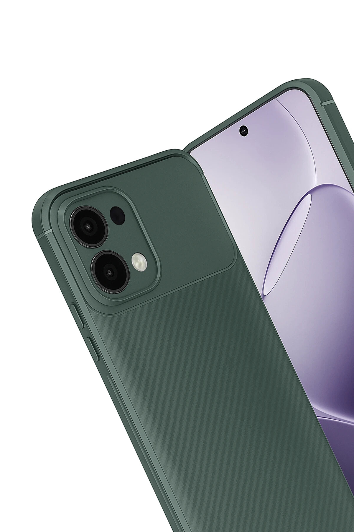 Buti̇k Harmonyaura Oppo A6 Pro 4G Auto Focus Karbon Kapak - Koyu Yeşi̇l