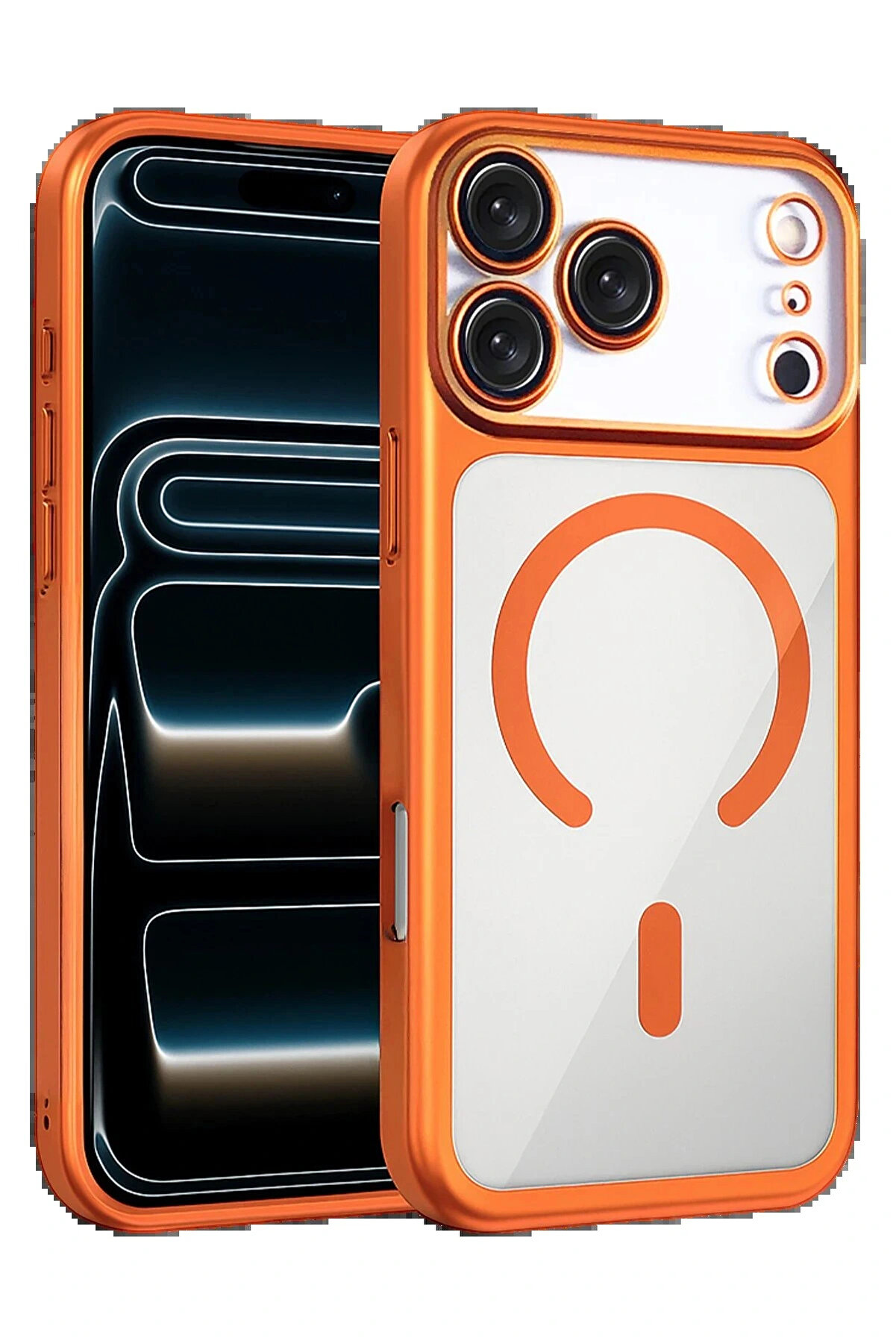 Buti̇k Apple İphone 17 Pro Chrome Magsafe Kapak - Turuncu-(5796)