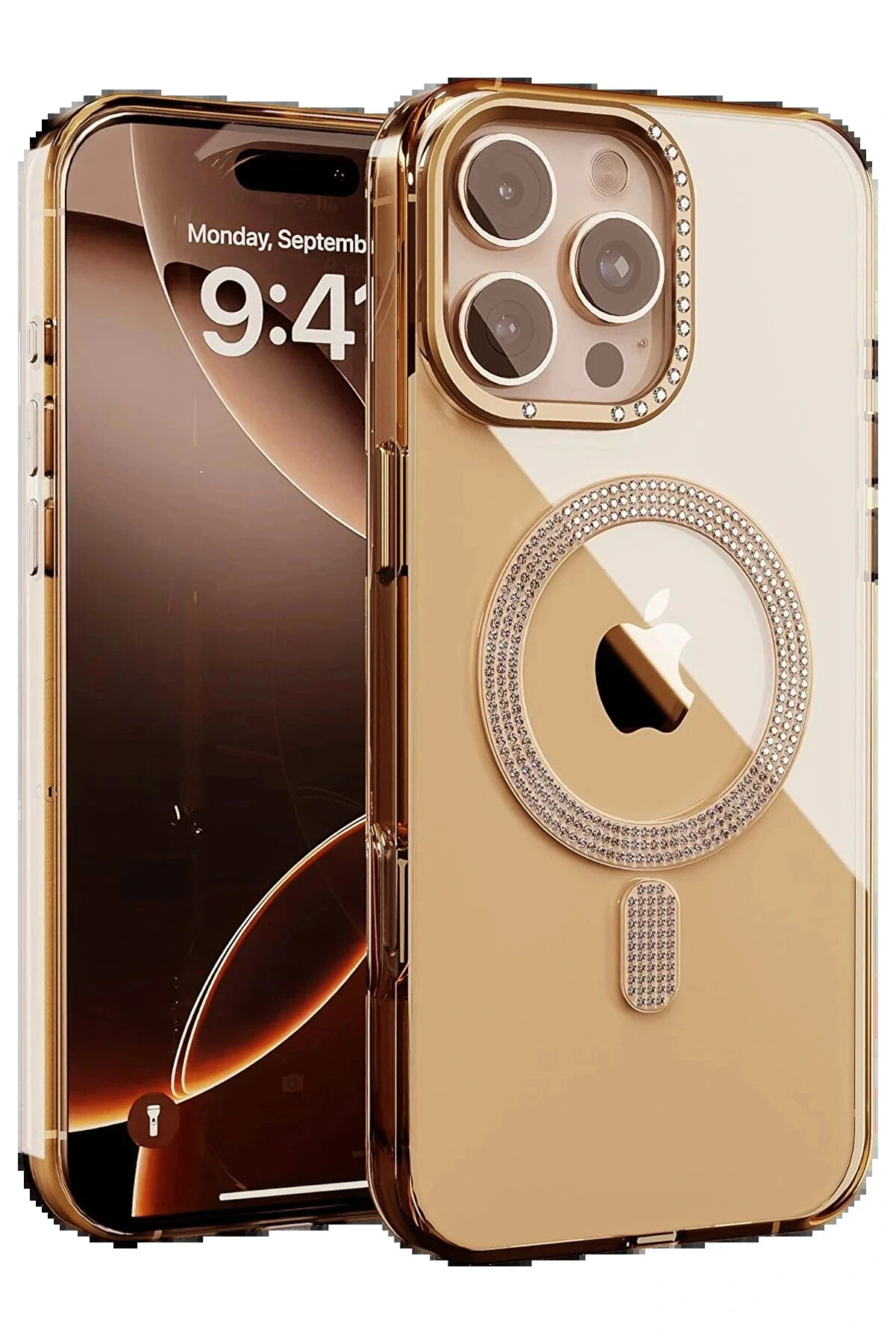 Buti̇k Apple İphone 16 Pro Max Tash Di̇amond Magsafe Kapak - Gold-(5796)
