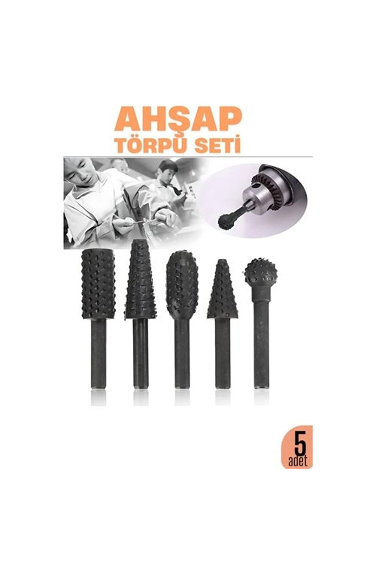 Buti̇k Ahşap Oyma T&ouml;rp&uuml; Seti̇ &ndash;5 Li̇ Matkap Ucuna Şeki̇llendi̇rme Takımı