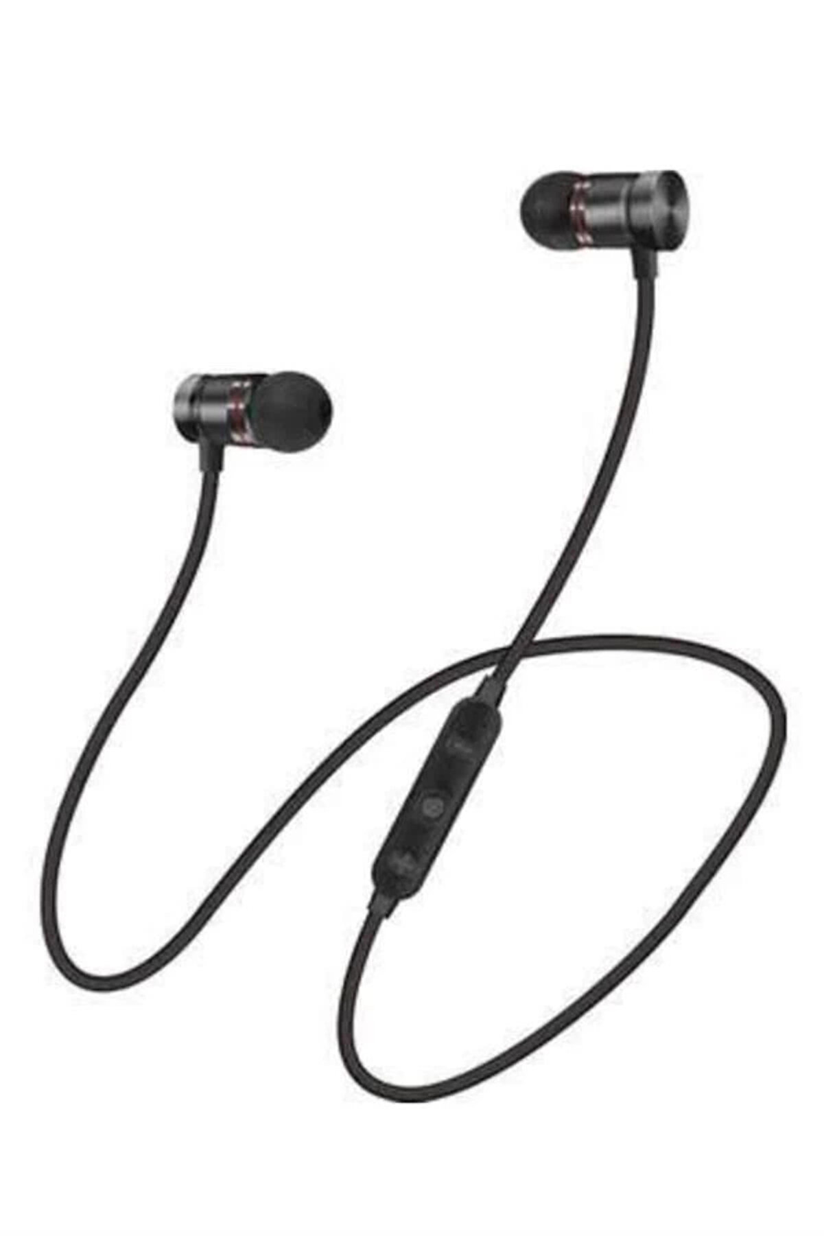 Buti̇k Sports Mıknatıslı Si̇yah Bluetooth Kulaklık Kablolu Uzun Pi̇l &Ouml;mr&uuml;