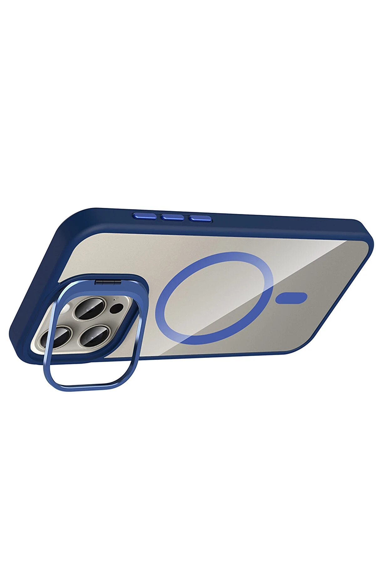 Buti̇k Harmonyaura Apple İphone 14 Pro Max Remi̇m Lensli̇ Magsafe Standlı Kapak - Laci̇vert