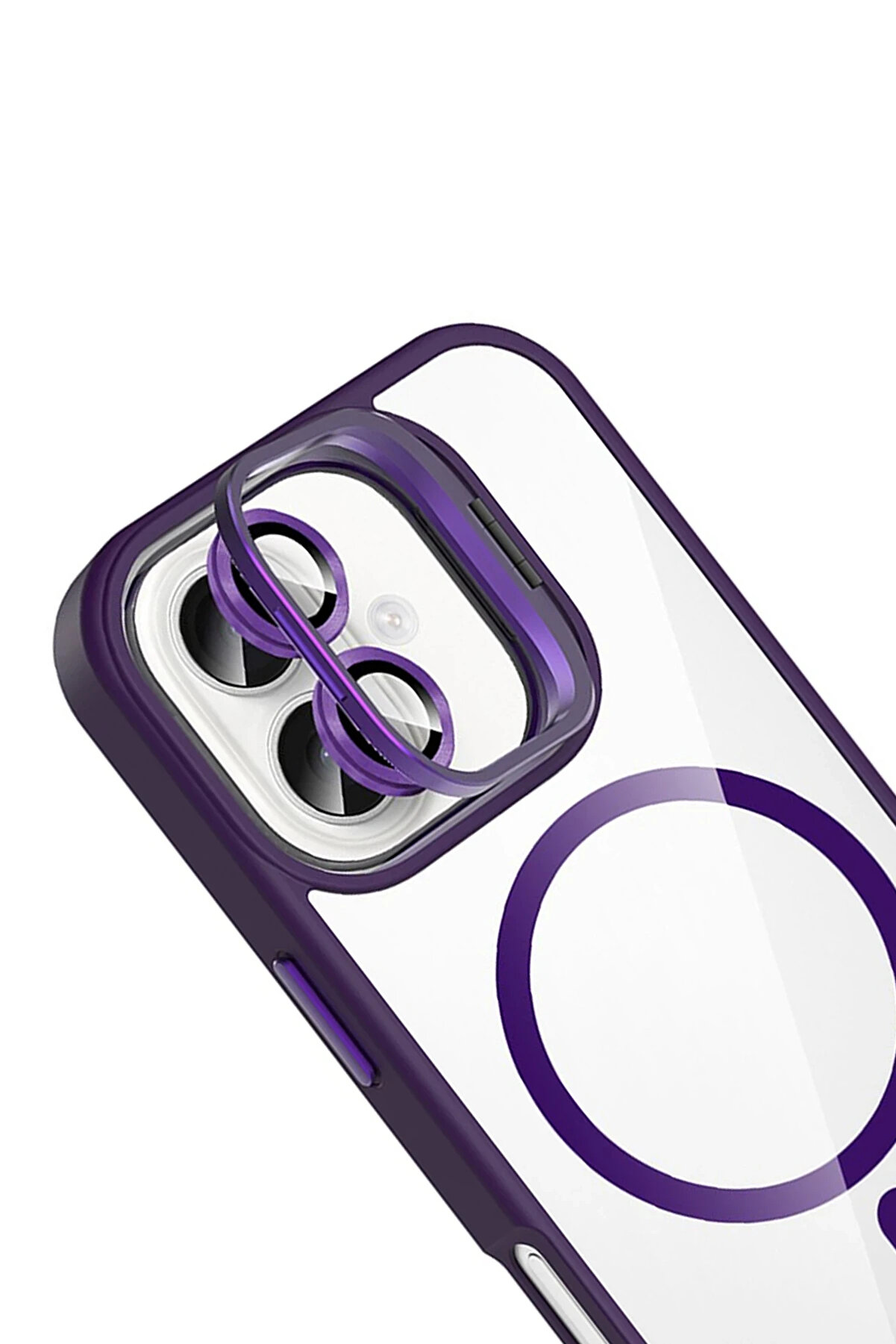 Buti̇k Harmonyaura Apple İphone 17 Remi̇m Lensli̇ Magsafe Standlı Kapak - Deri̇n Mor