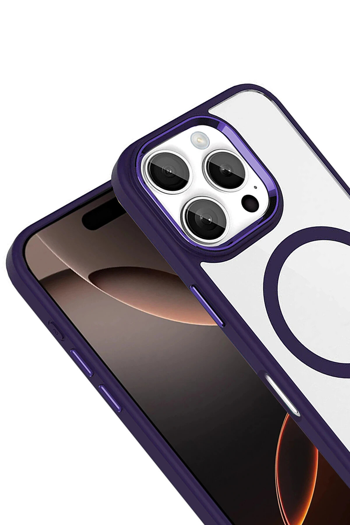 Buti̇k Harmonyaura Apple İphone 16 Pro Max Terea Magsafe Kapak - Deri̇n Mor