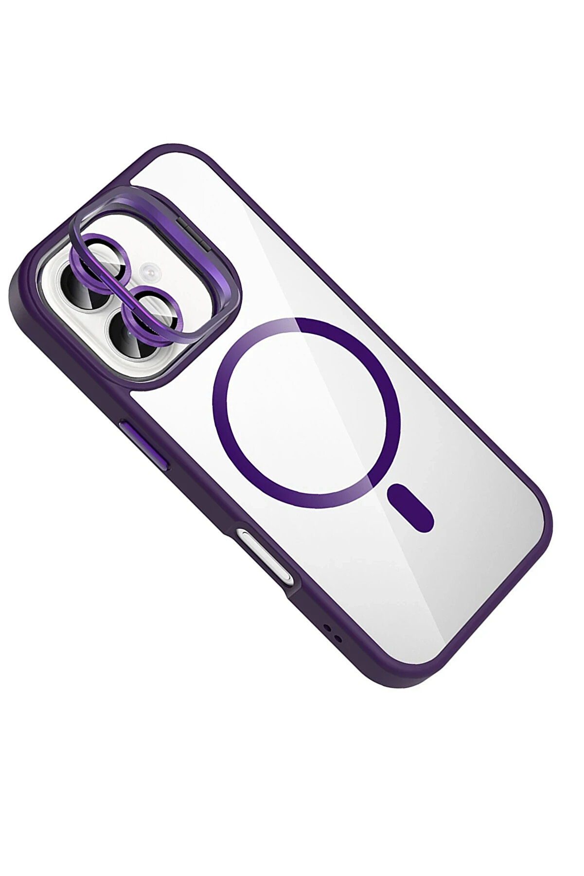 Buti̇k Harmonyaura Apple İphone 17 Remi̇m Lensli̇ Magsafe Standlı Kapak - Deri̇n Mor