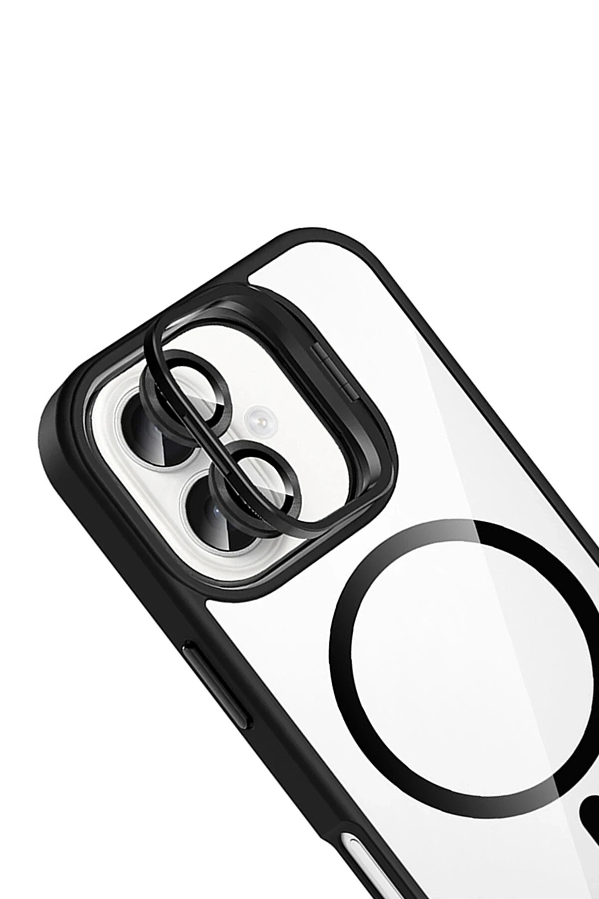 Buti̇k Harmonyaura Apple İphone 16 Remi̇m Lensli̇ Magsafe Standlı Kapak - Si̇yah
