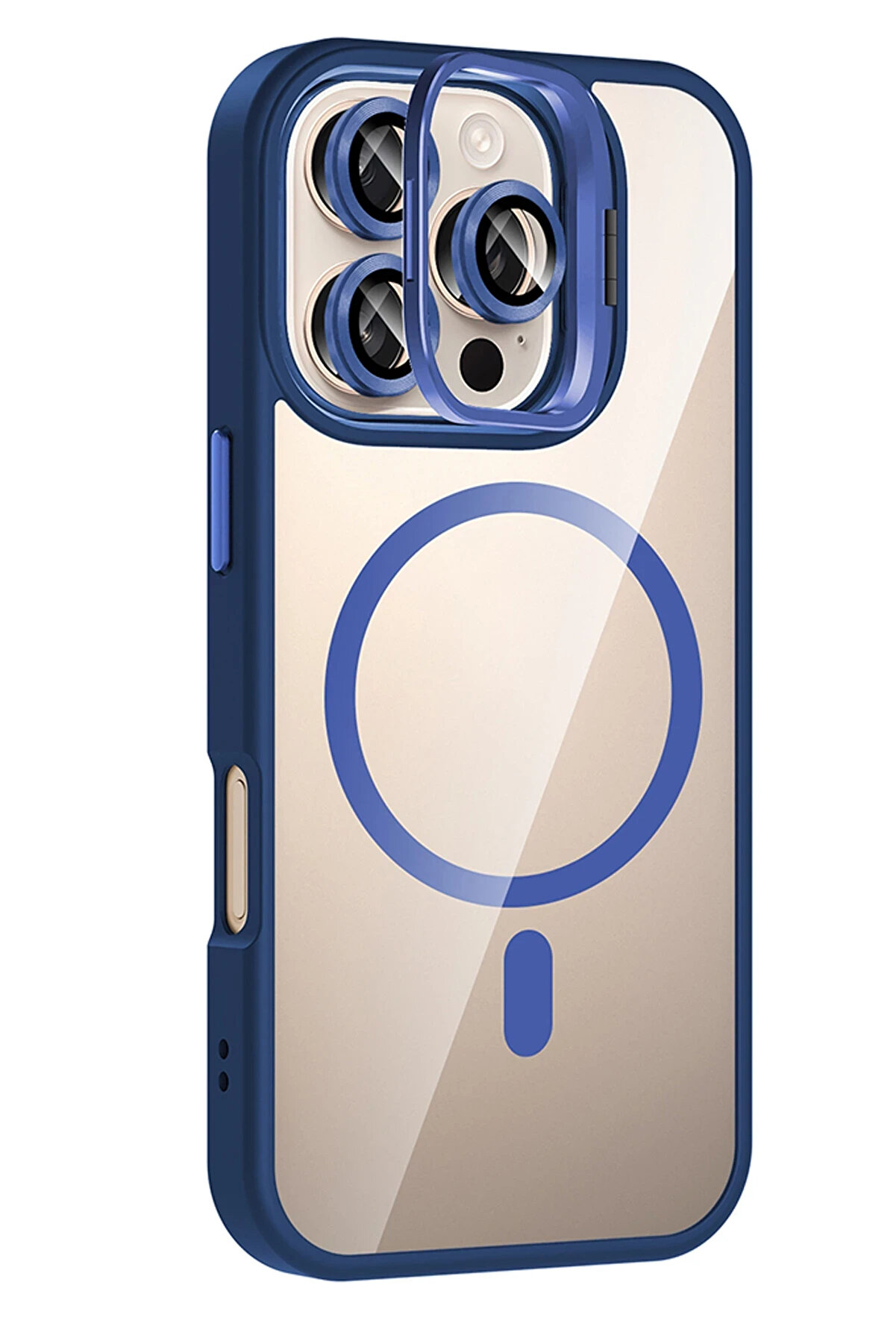 Buti̇k Harmonyaura Apple İphone 16 Pro Remi̇m Lensli̇ Magsafe Standlı Kapak - Laci̇vert