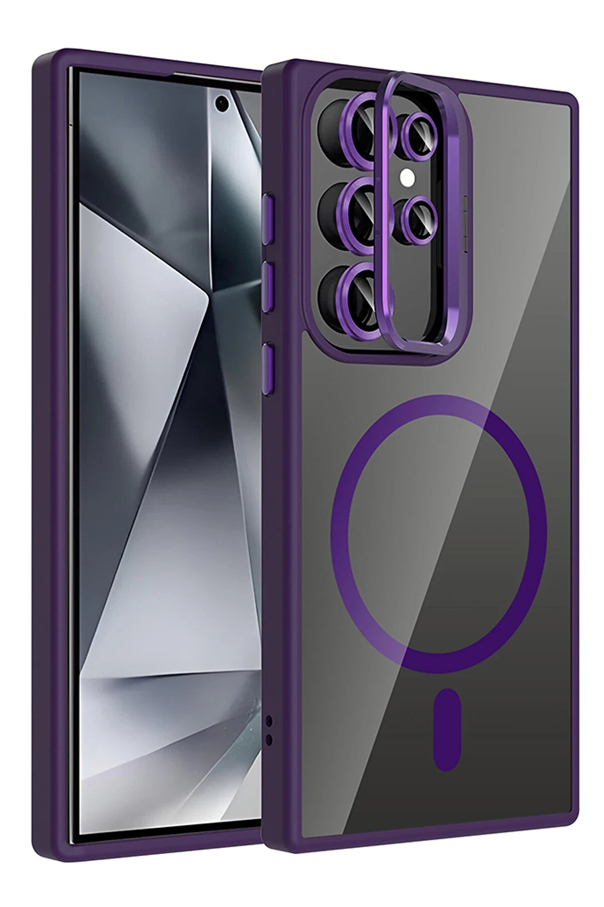 Buti̇k Harmonyaura Samsung Galaxy S25 Ultra Remi̇m Lensli̇ Magsafe Standlı Kapak - Deri̇n Mor